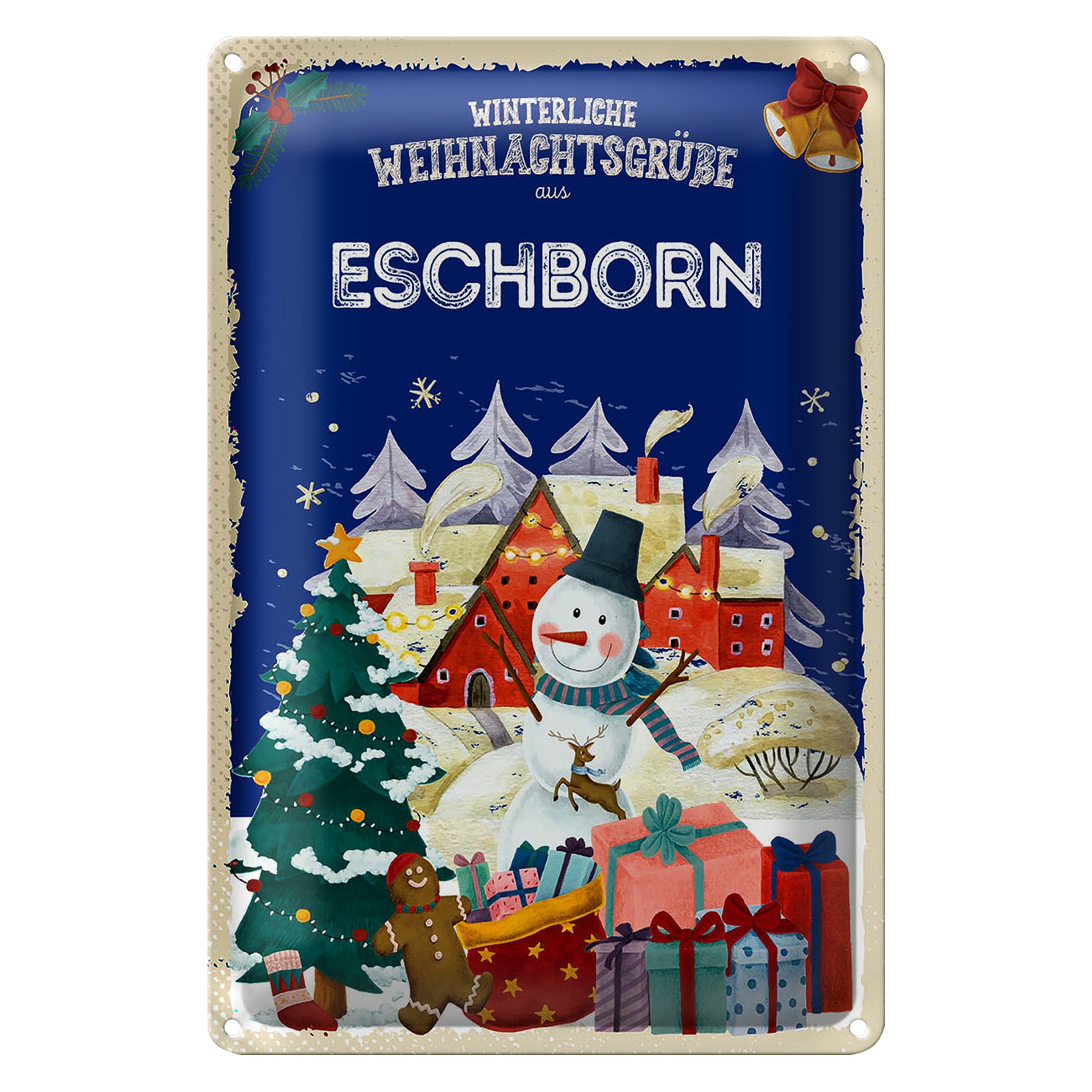 Roomando Metallschild Blechschild Weihnachtsgrüße ESCHBORN 20x30cm
