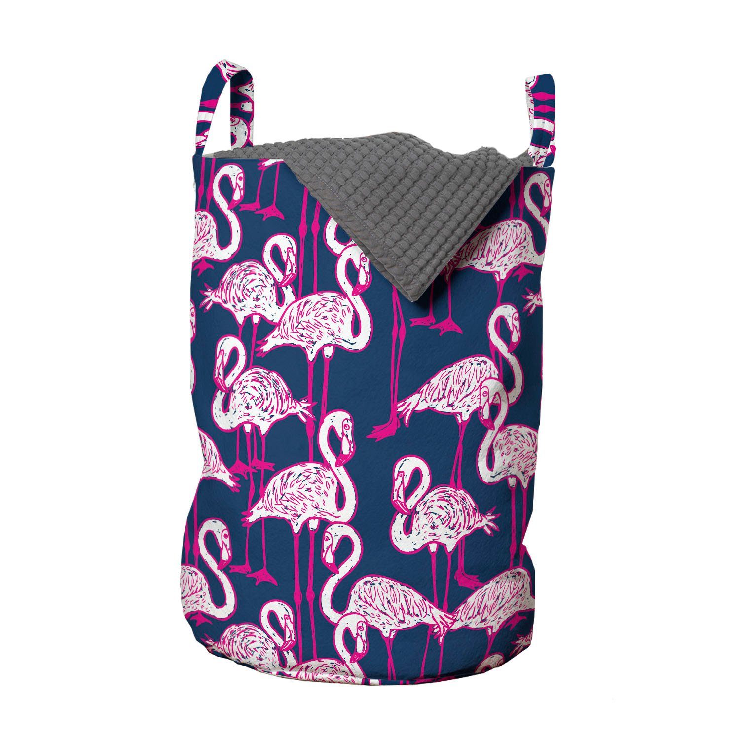Abakuhaus Wäschesäckchen Wäschekorb mit Griffen Kordelzugverschluss für Waschsalons, Tiere Cartoon Exotische Flamingos