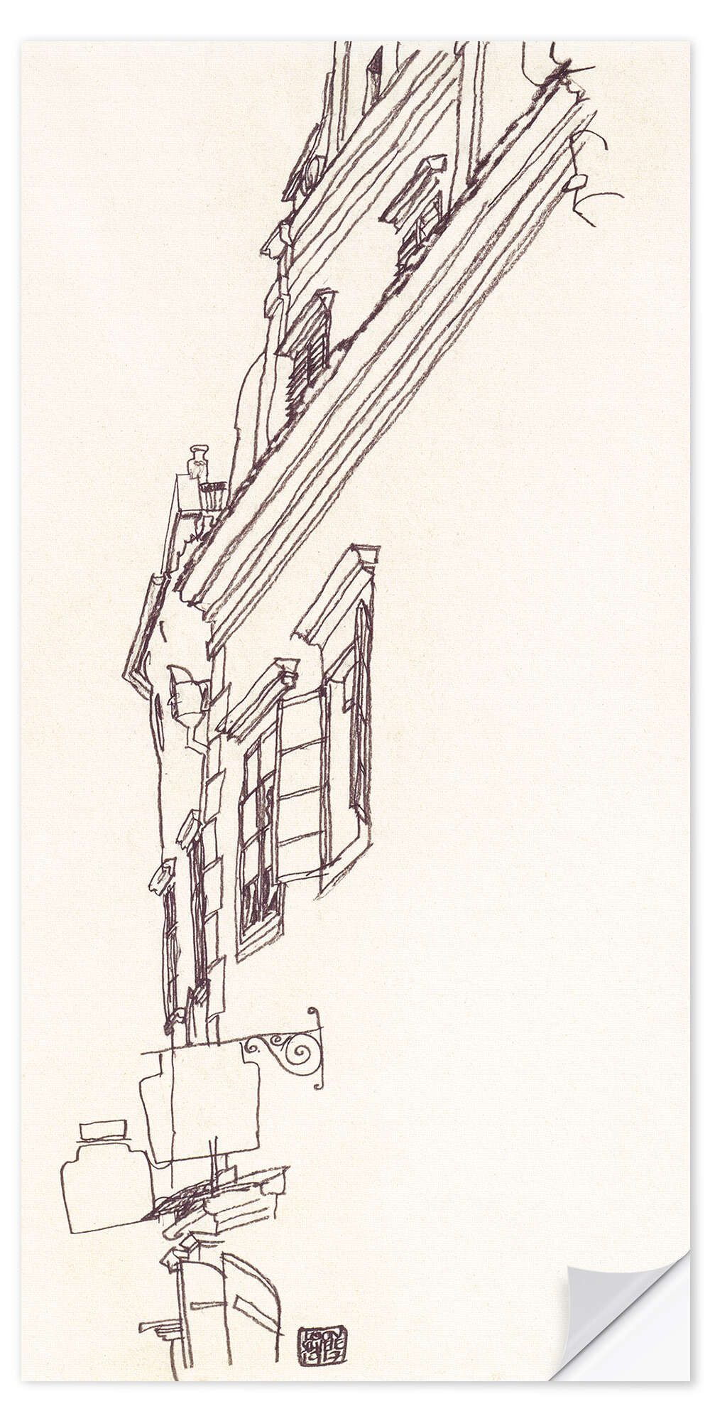 Posterlounge Wandfolie Egon Schiele, Alte Giebelhäuser in Krumau, Wohnzimmer Illustration