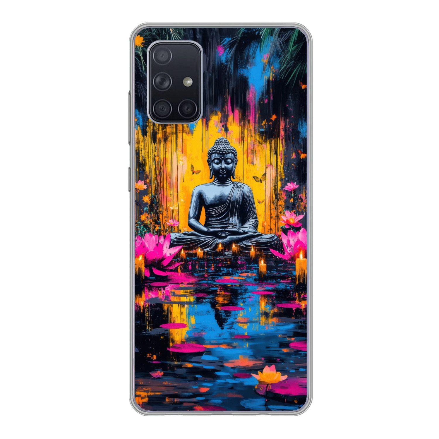 MuchoWow Handyhülle für Samsung Galaxy A51 Buddha - Blumen - Kerzen - Gelb, Smartphone-Bumper, Print, Handy Schutzhülle Dünn
