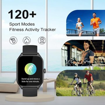 DXHBC ür Männer und Frauen Mit IP68 wasserdicht Smartwatch (1,85 Zoll, Android iOS), Mit Anrufe, SpO2/Schlaf, 24 Stunden Herzfrequenzmesser, 120 + Sport