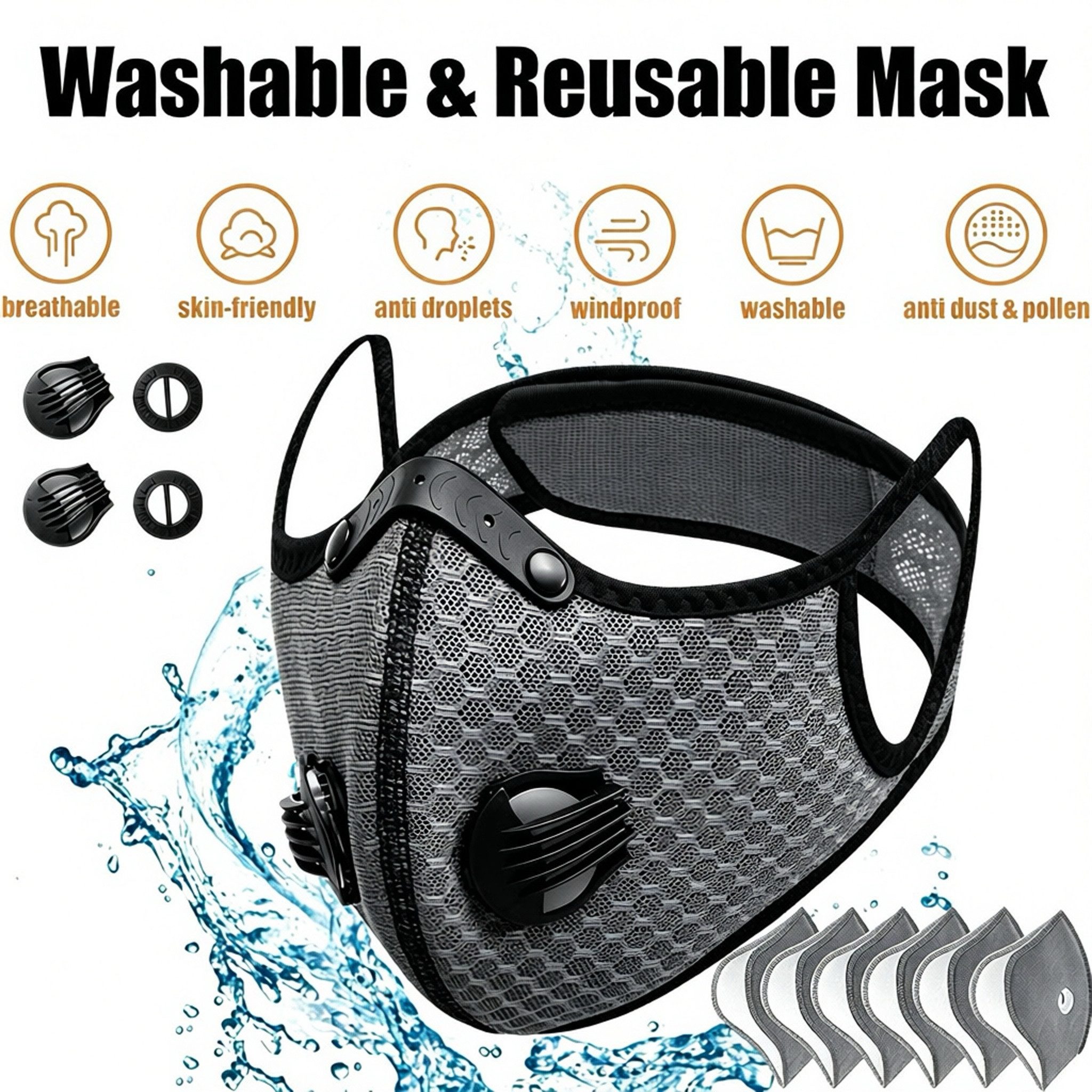 ibettertec Sturmhaube Winddichte Sport Maske, Wiederverwendbare Gesichtsmaske für Fahrrad (2er Pack) Wiederverwendbare Halbgesichtsmaske mit Filter