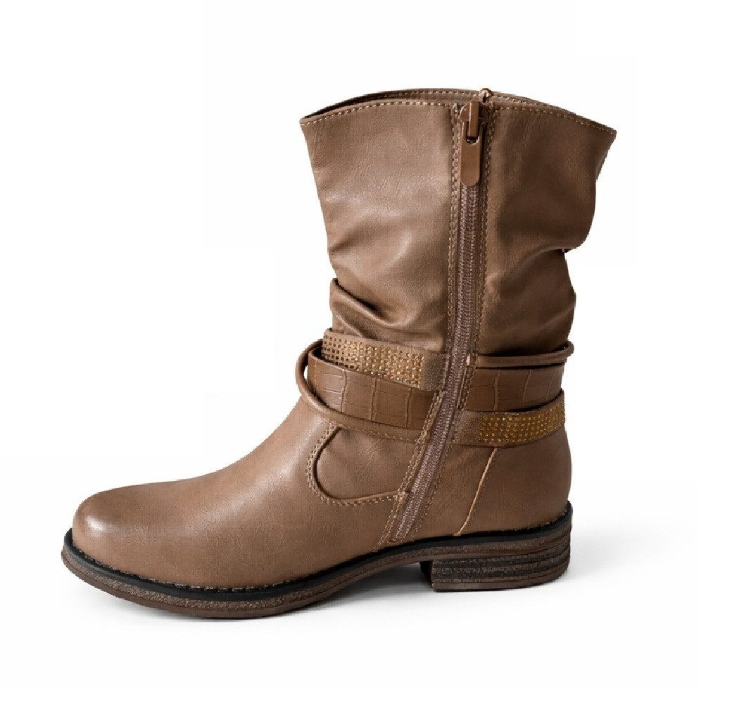 Pogolino 1573 Bikerboots Damen Biker Boots im Used Look leicht gefüttert mit Reißverschluss