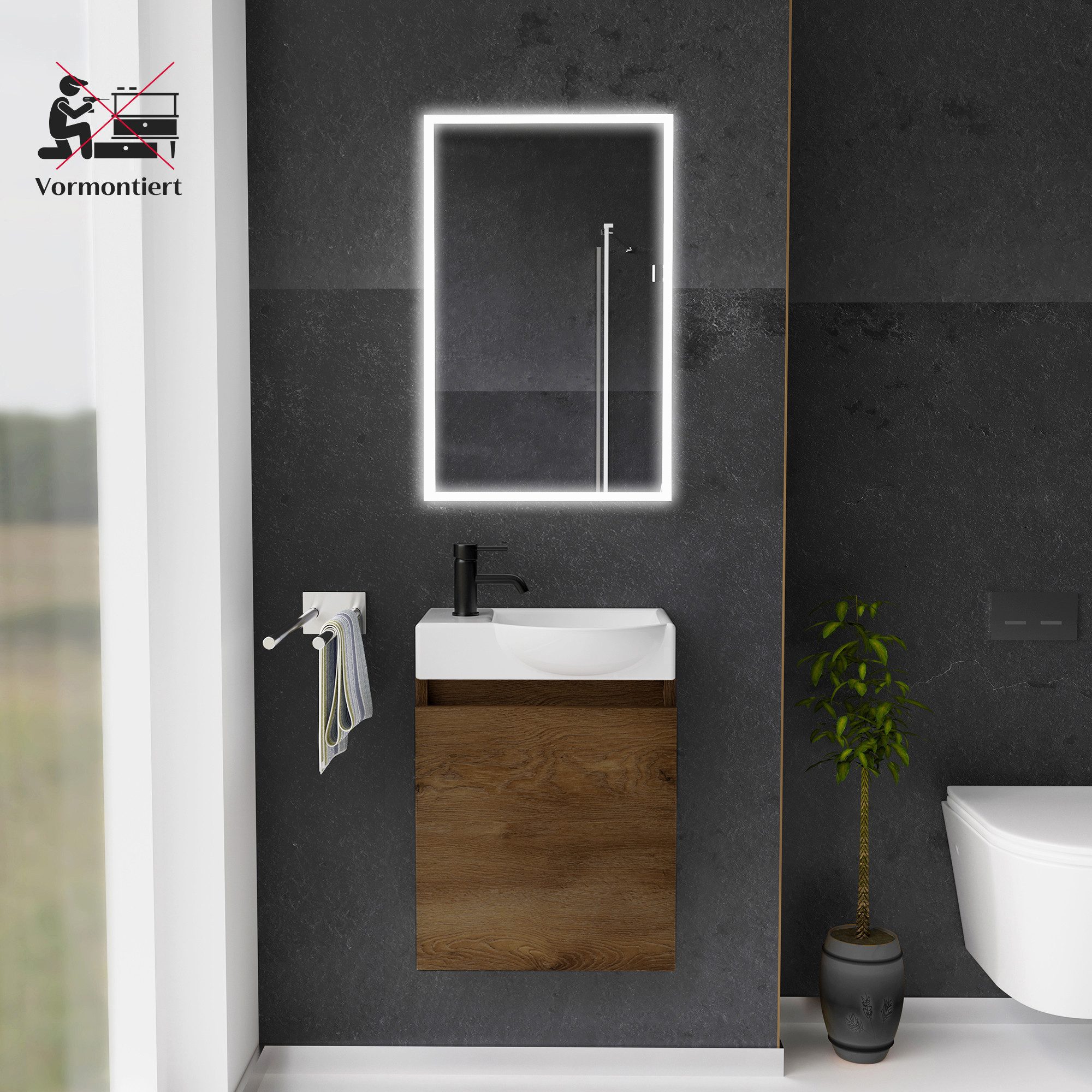 Alpenberger Badmöbel-Set Gäste WC Waschbecken mit Unterschrank - Hängeschra günstig online kaufen