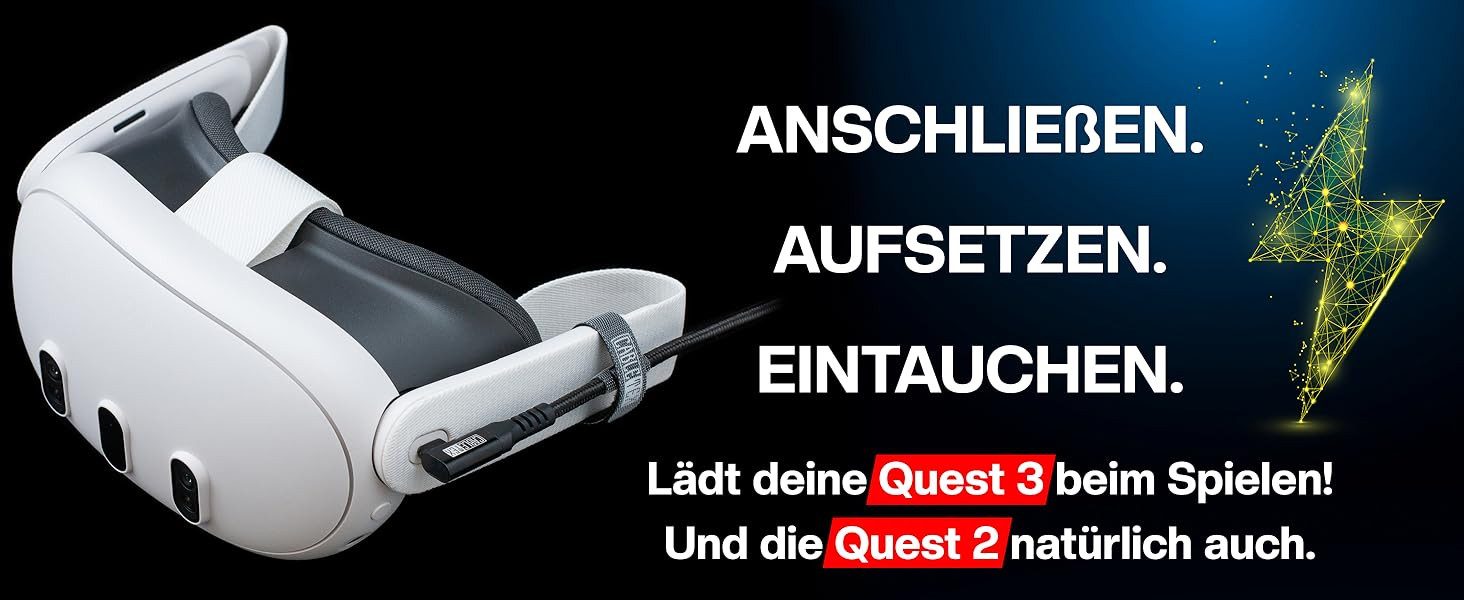CABLETEX 5m USB-C Link Kabel für Meta Oculus Quest 3 mit 18W Lade-Anschluss Gaming-Controllerkabel, USB-C, USB Typ A, USB Typ A (500 cm), USB-C-Ladeanschluss, Nylonmantel/Winkelstecker