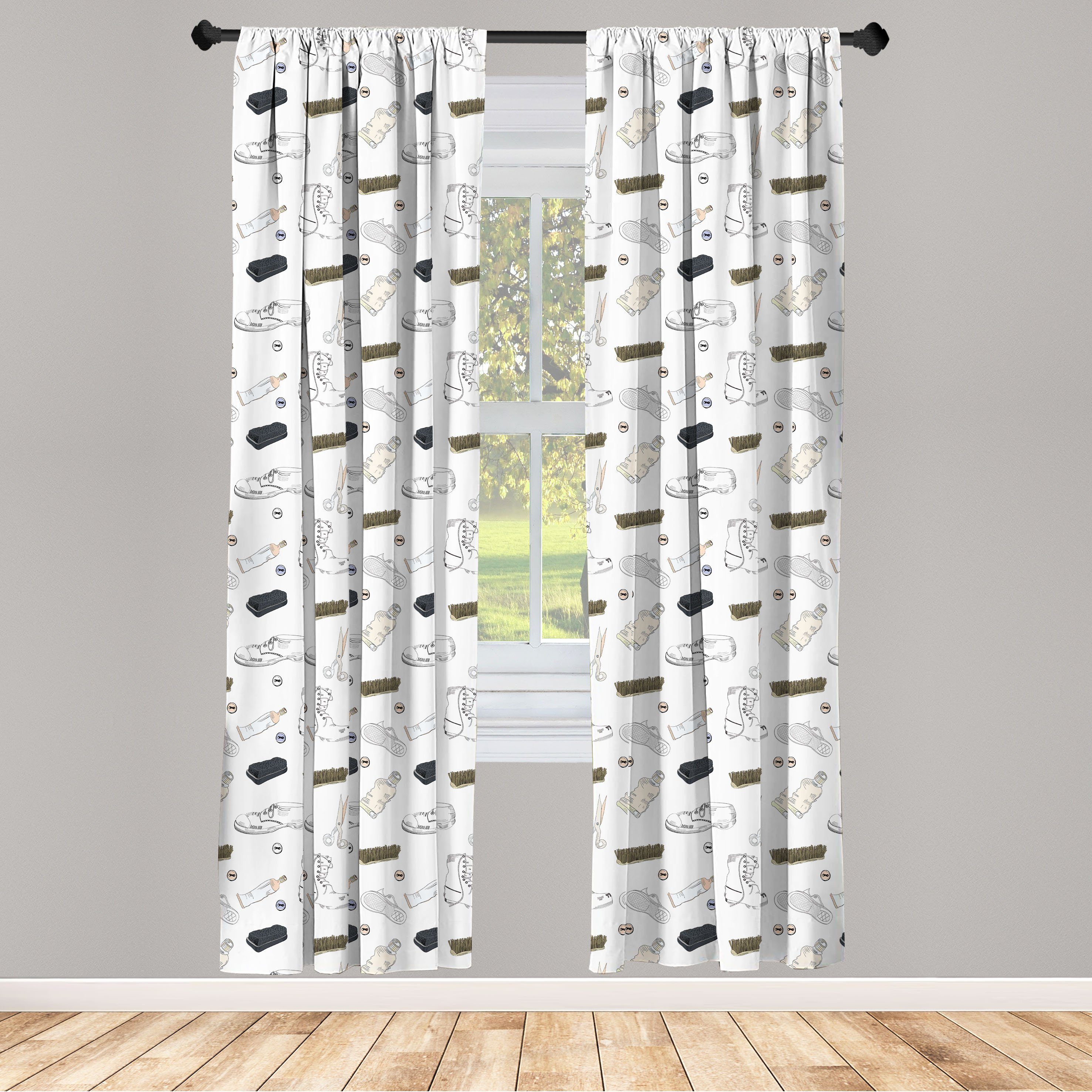 Gardine Vorhang für Wohnzimmer Schlafzimmer Microfaser, Buttons Sponge Dekor, Schere Abakuhaus, Schuh Kunst