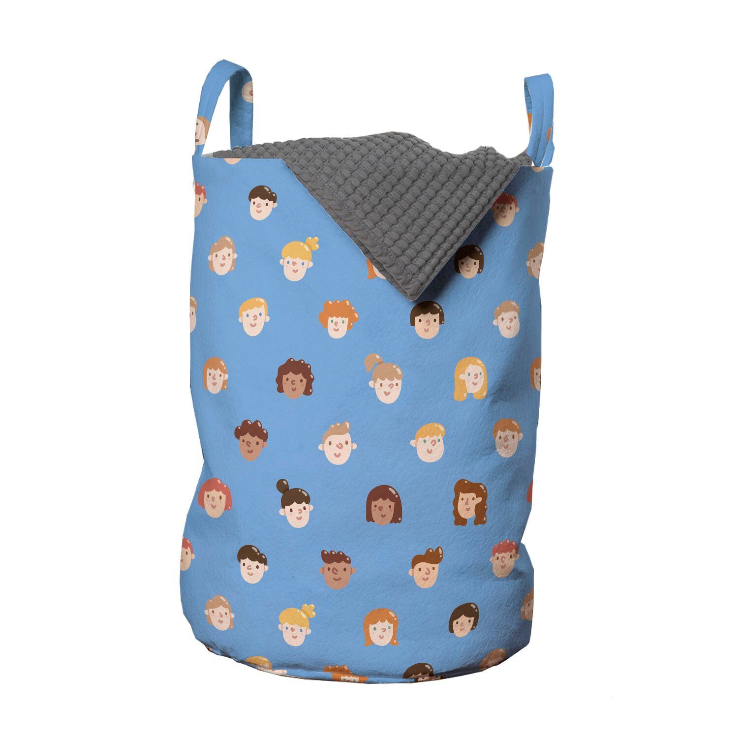 Abakuhaus Wäschesäckchen Wäschekorb mit Griffen Kordelzugverschluss für Waschsalons, Kindisch Junge und Mädchen Gesicht Porträt