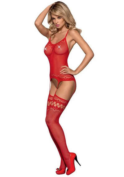 Obsessive Bodystocking Ouvert-Bodystocking im Straps-Look - rot 20 DEN (1 St) transparent, offener Schritt