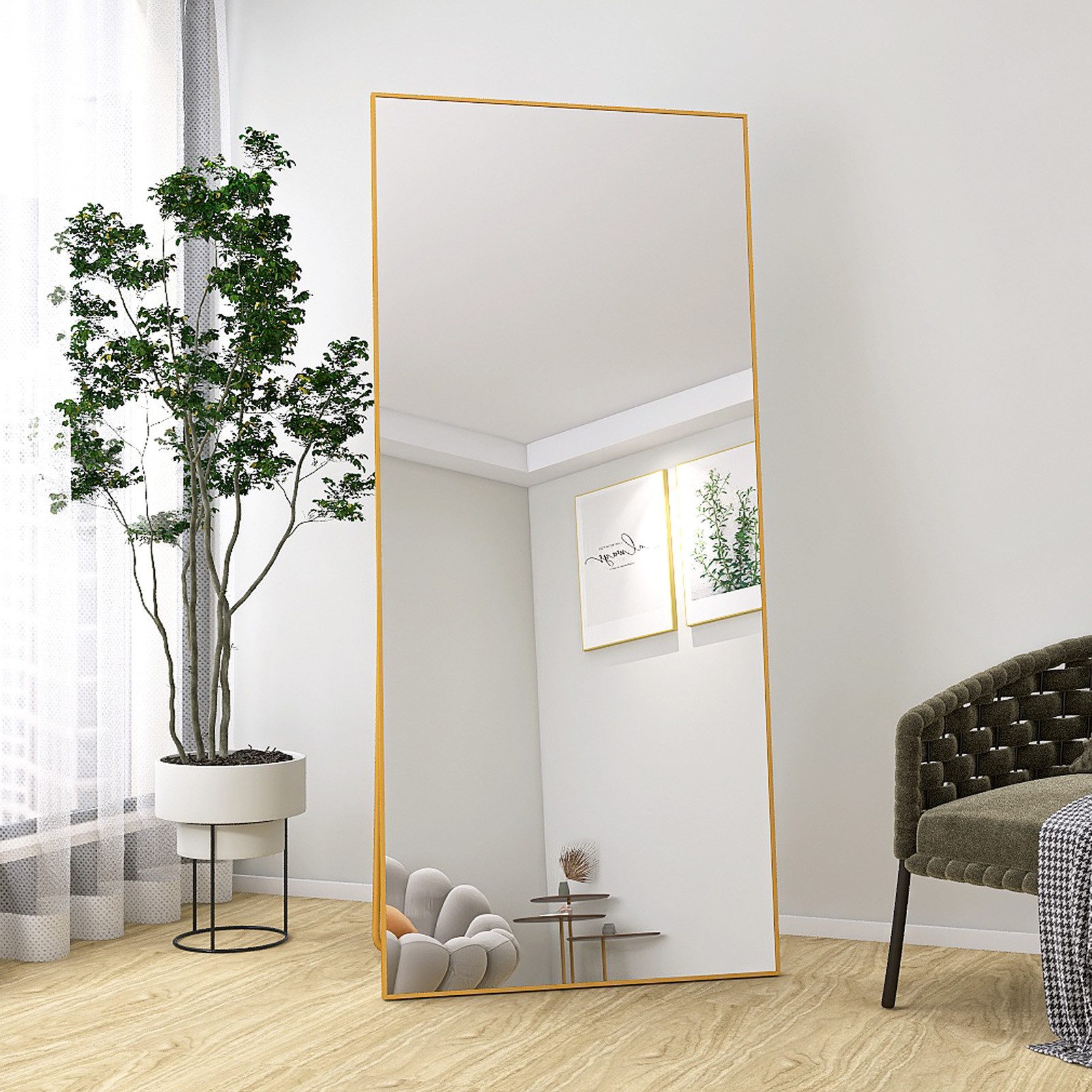 zebery Ganzkörperspiegel Standspiegel Wandspiegel groß,mit Alurahmen und verstärktem Glas (Set, 1-St), Gold,164 x 54cm