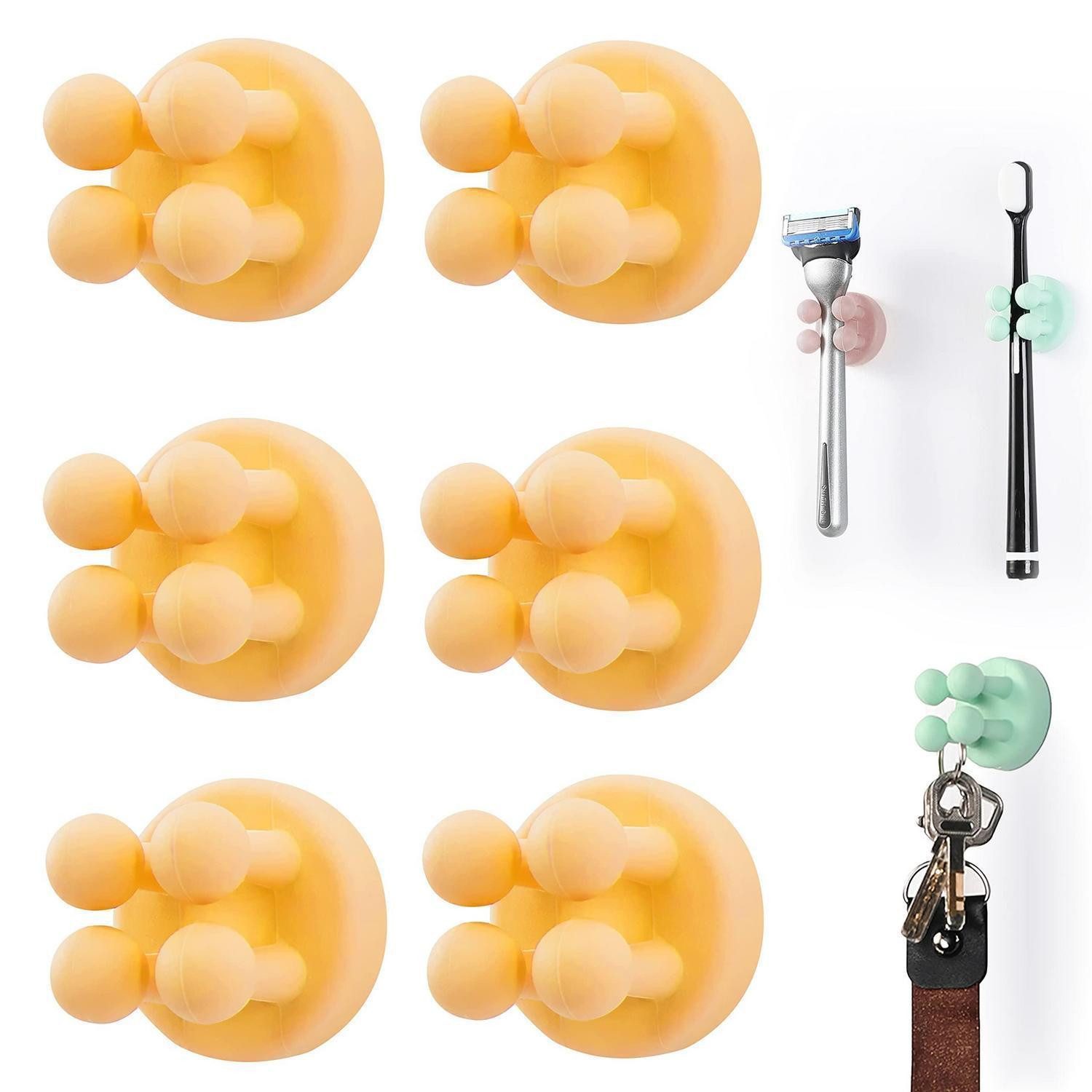 LuxusKollektion Zahnbürstenhalter Silikonhaken 6er Set Gelb, (6-St)