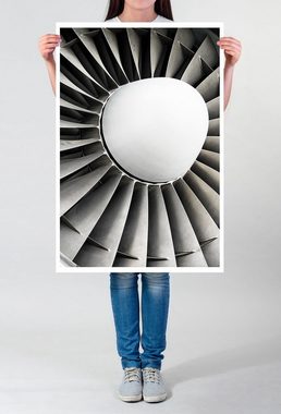 Sinus Art Poster Künstlerische Fotografie 60x90cm Poster Moderne Flugzeugturbine schwarz weiß