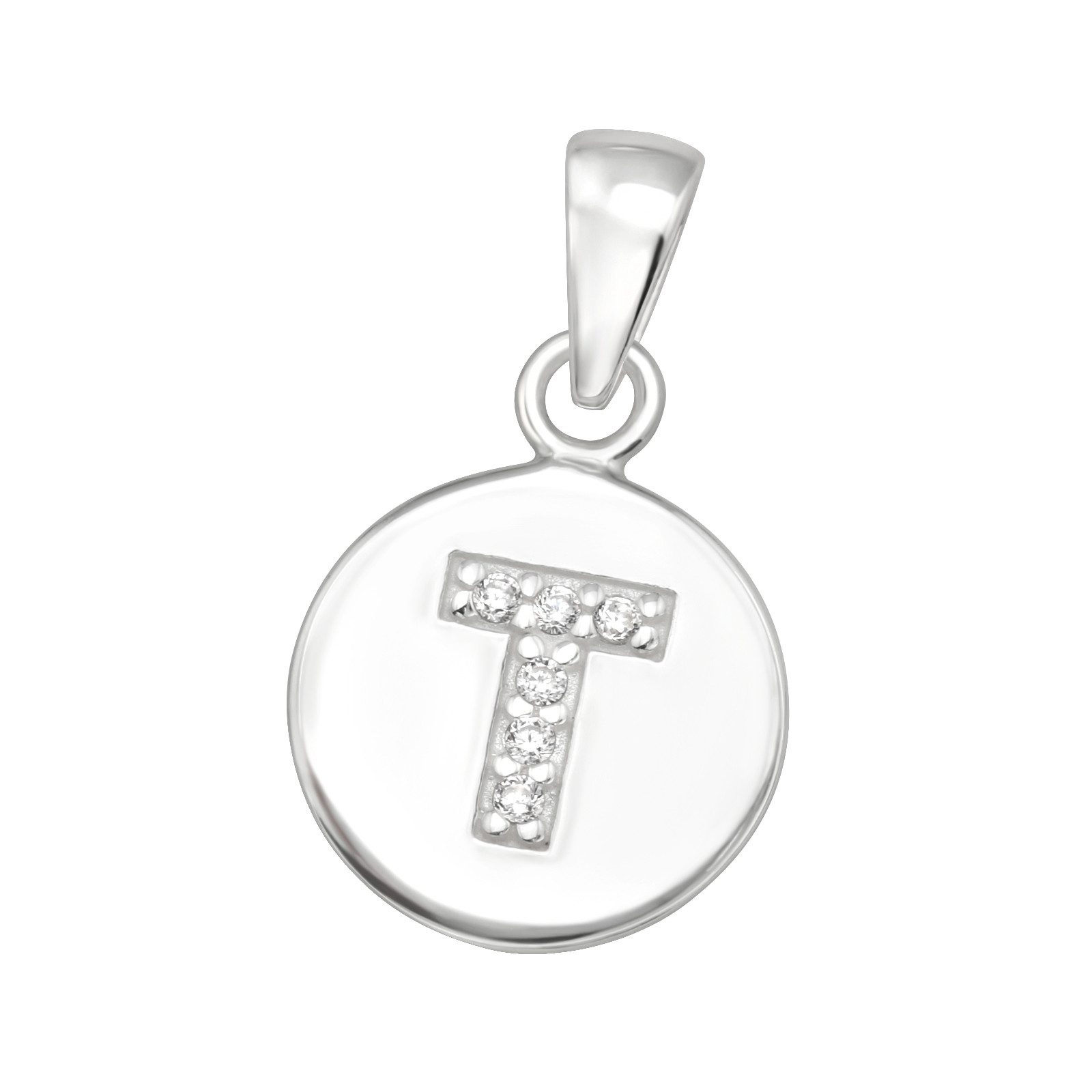 Anhänger Set Anhänger Rund mit Buchstaben Kristall Silber 925 Silber Unisex T