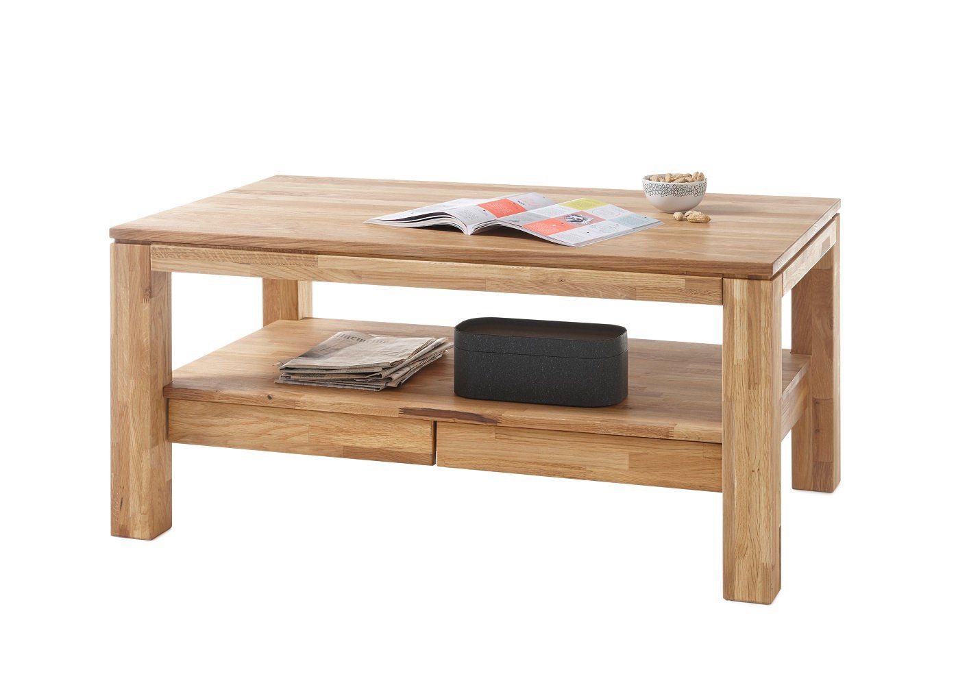 MCA furniture Couchtisch Gordons, Asteiche-massiv Schublade rechteckig geölt 115 cm