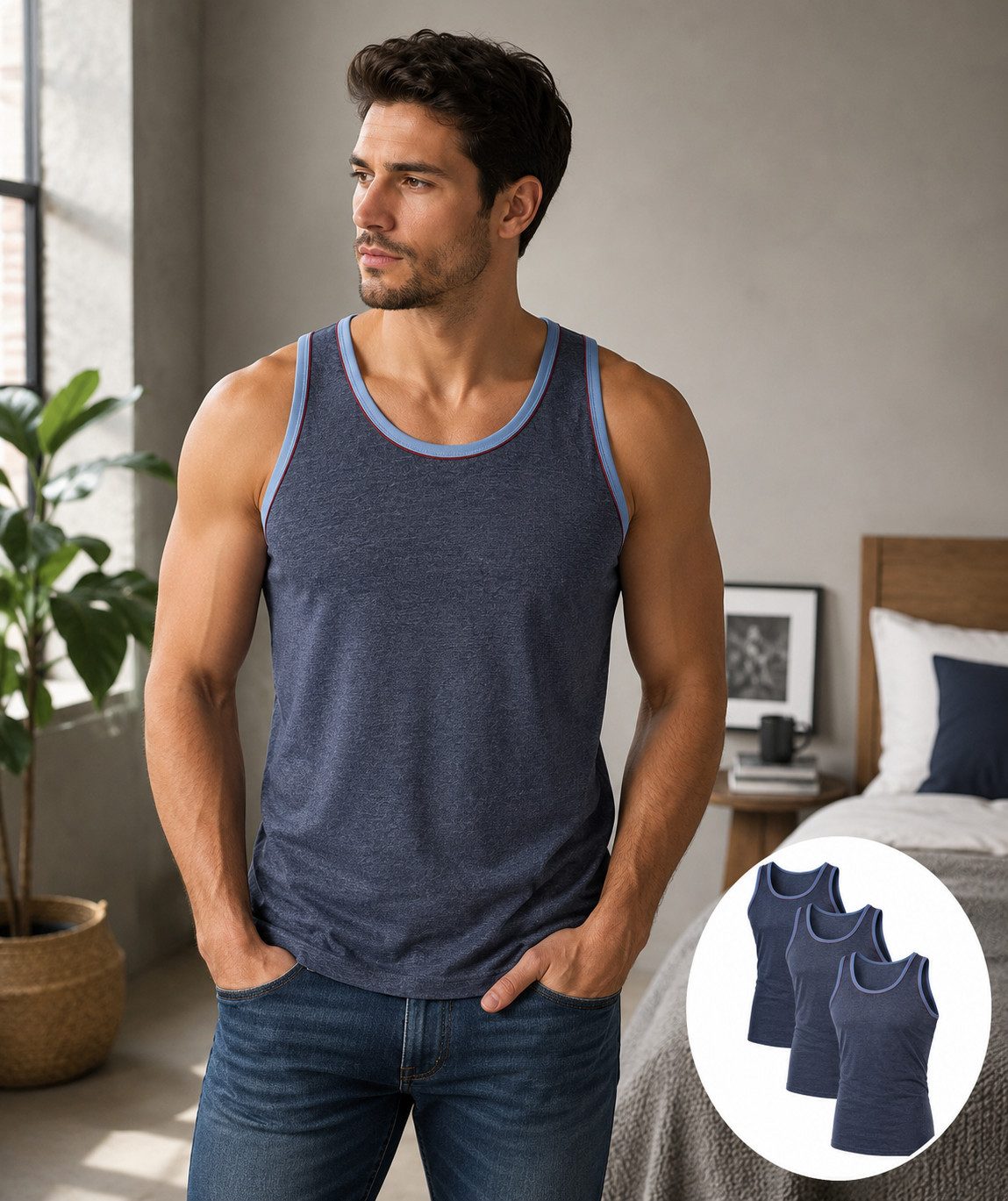 DDOnlineShop Unterhemd Herren Tank -Top Achselshirt Melange Grau (4er 5er Pack) aus Baumwolle (Spar-Set, 4-St., 5er-Pack) Premium Qualität A403