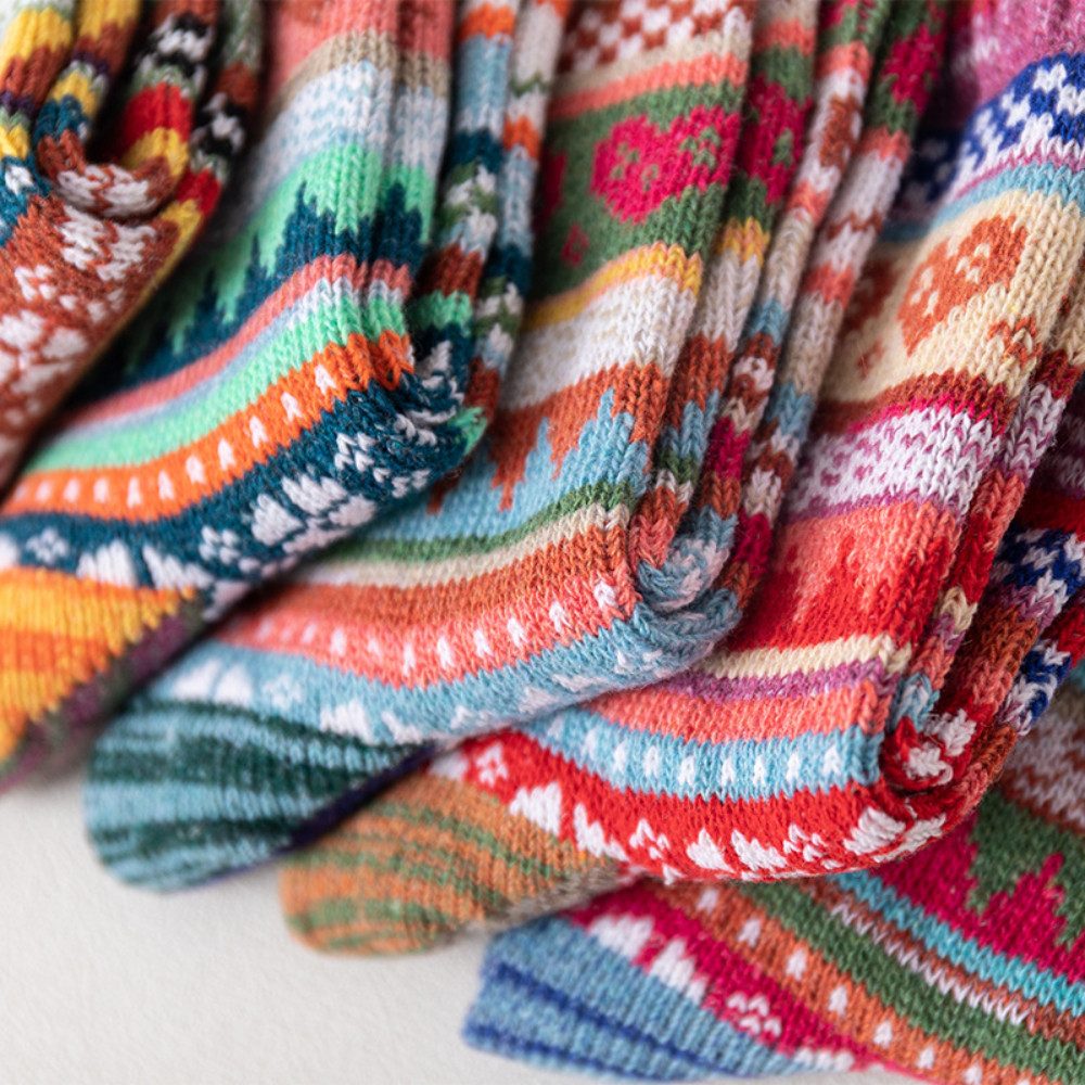 Blusmart Freizeitsocken 5-teiliges Sockenset im Ethno-Stil (Dicke Linien, warm, Wintermode) Unisex