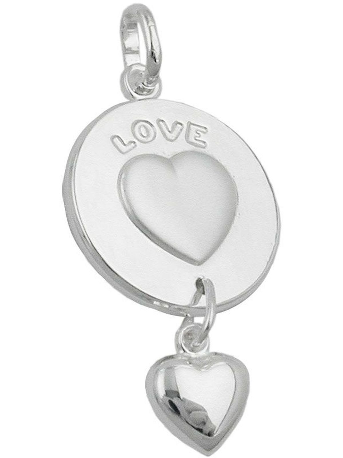 Platte Herz und 925 LOVE- Silber 1-tlg) Herzen Pendel mit Gravur Gallay 2 - Herzanhänger 28x14mm (Anhänger,