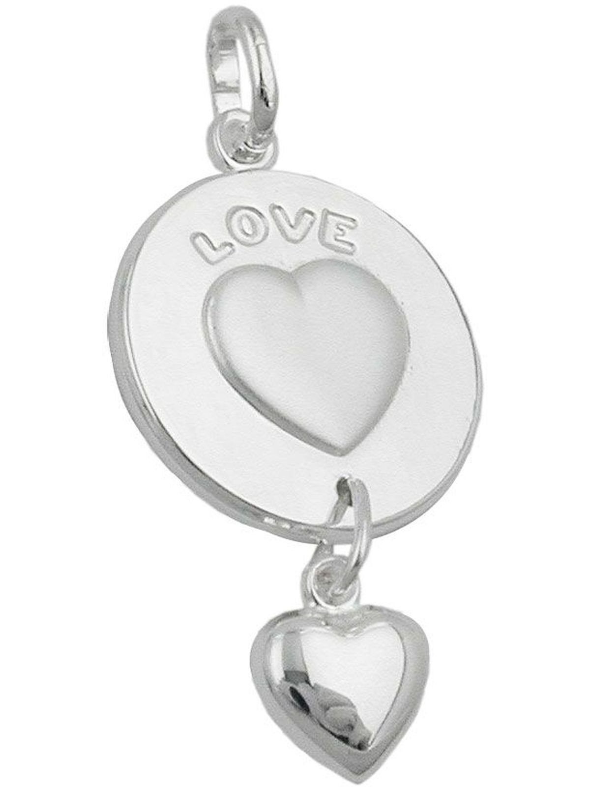 Herzanhänger Gravur 925 Herzen 1-tlg) 2 und LOVE- Herz mit Silber - Pendel Platte (Anhänger, 28x14mm Gallay