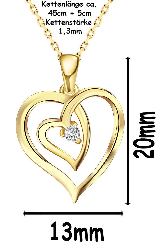 Limana Herzkette Halskette Damen Silber 925 gold vergoldet mit Herz-Anhänger Set (Jahrestag Weihnachten Liebe Geburtstag Hochzeitstag, Inkl. Schmuckdose Weihnachtsgeschenk Geschenk Muttertag Valentinstag), Hochzeitstag Geschenk Liebe Ehefrau Mutter Sie Frau Frauen Freundin