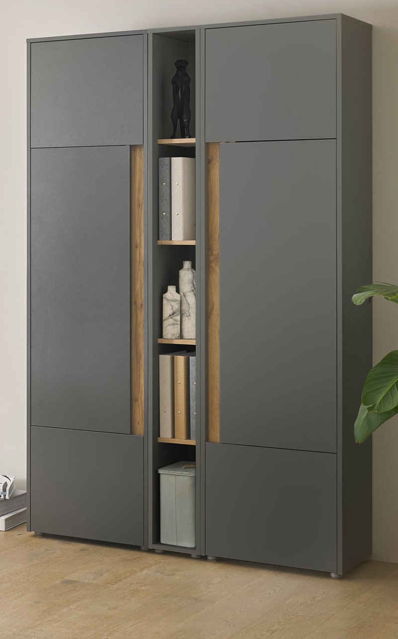 Furn.Design Aktenschrank Center (Büroschrank Set in grau mit Wotan Eiche, 3-teilig, 120 x 200 cm) 15 Fächer