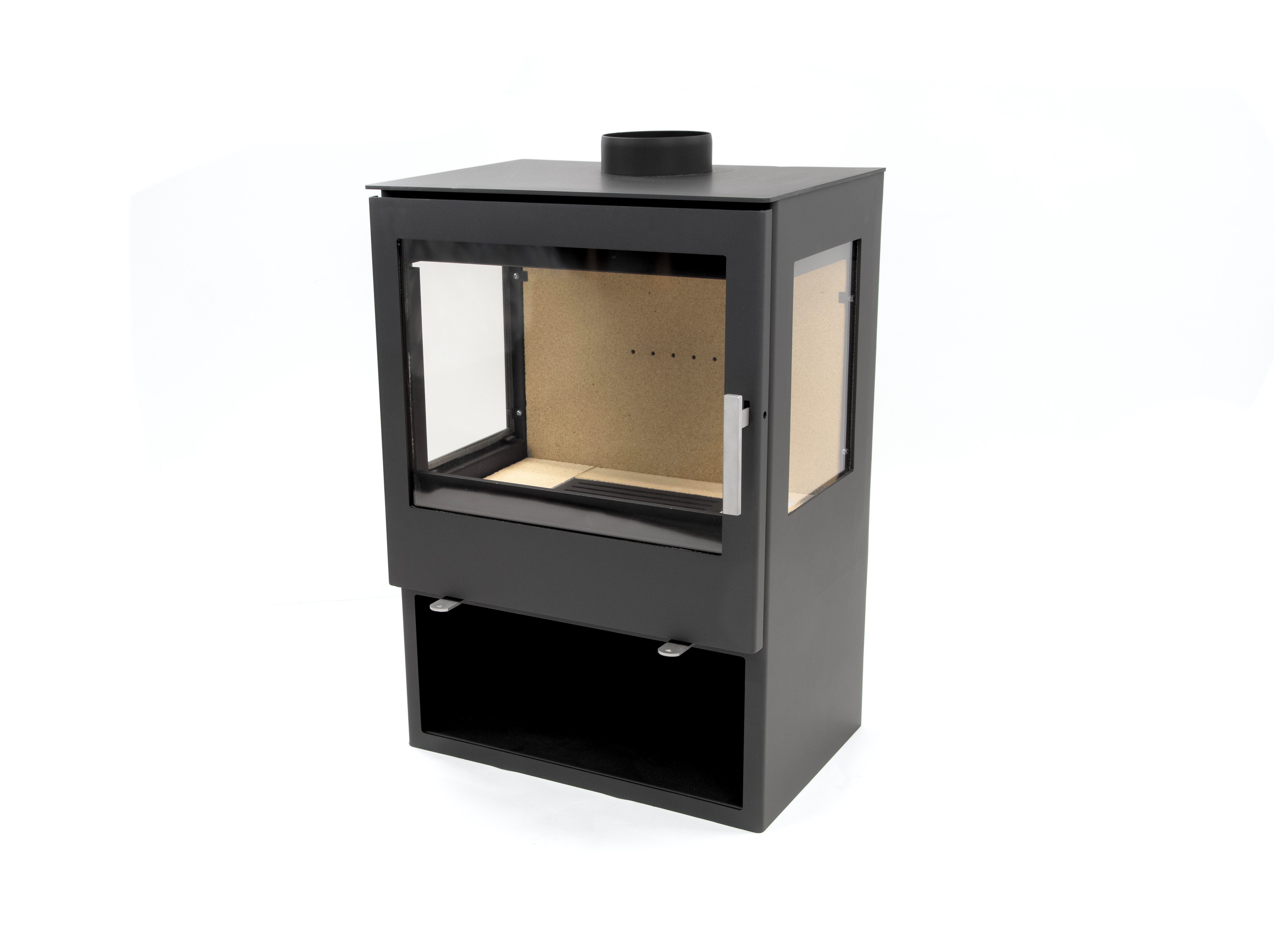 Conforto Kaminofen Kaminofen Modena Vision Stahl Schwarz 9,76 kW Panorama A+, 9.76 kW, Zeitbrand, 9,76 kW Panorama-Kaminofen aus Stahl mit Scheibenspülung