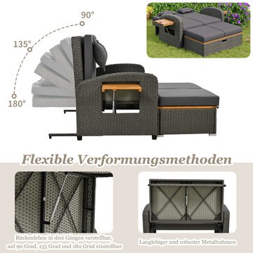 MODFU Gartenlounge-Set 2-Sitzer Gartenmöbel mit verstellbarer Rückenlehne, (Sofa mit Hocker), Garten-Lounge-Sessel-Set für 2 Personen, graues Rattan