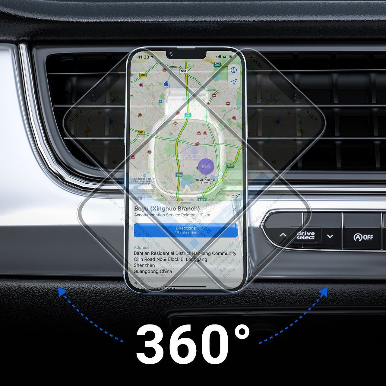 Acefast Handy-Halterung D16 AUTO Handy Halterung Magnet KFZ Lüftung Gitter 360°, (bis 7,00 Zoll, Tragekraft bis zu 3,5 kg, für Lüftungsgitter) – Bild 2 von 5