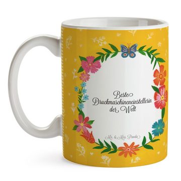 Mr. & Mrs. Panda Tasse Druckmaschineneinstellerin - Geschenk, Gratulation, Tasse, Teetasse, Keramik