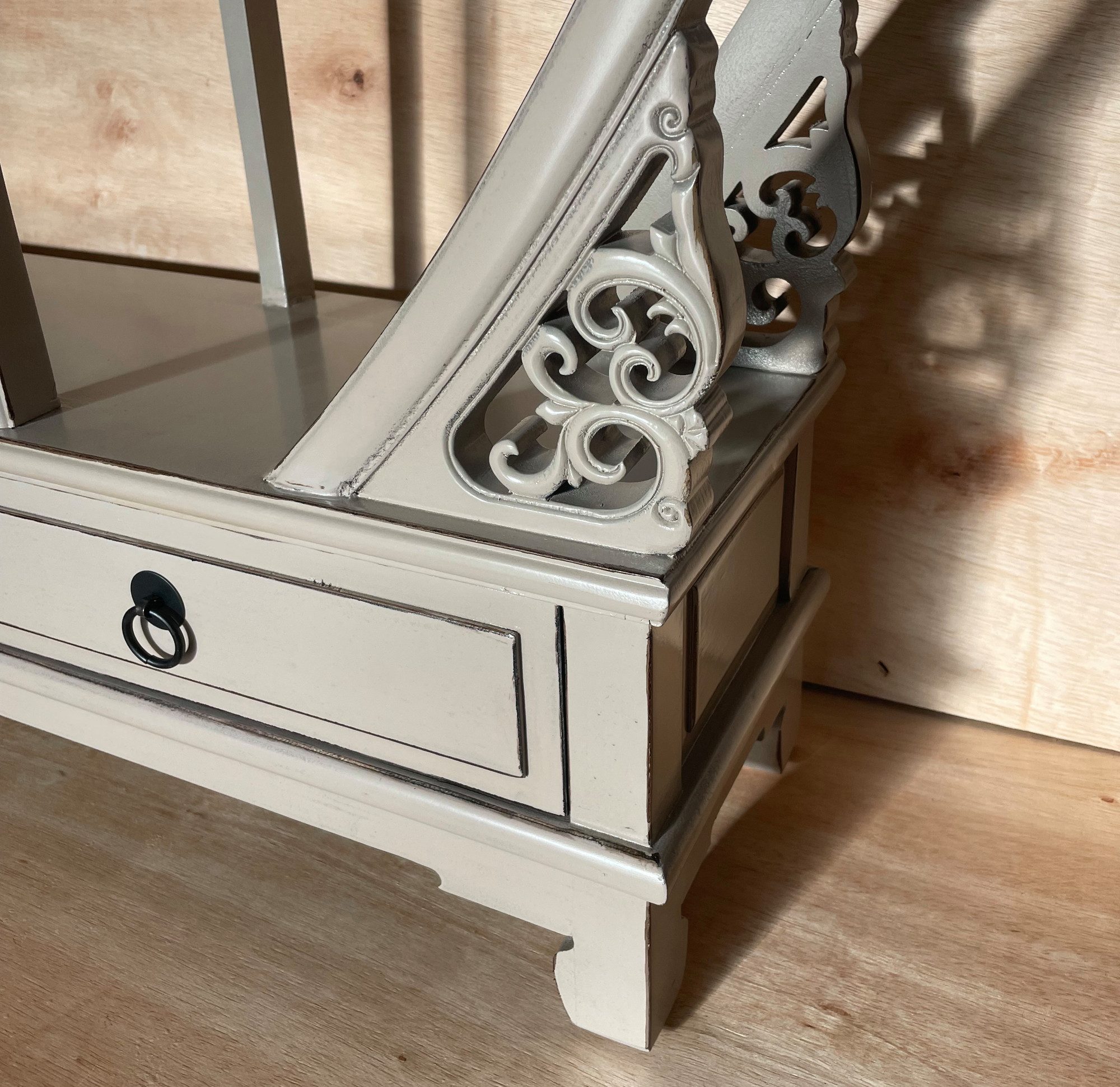 OPIUM OUTLET Wandregal Chinesisches Rundregal Eckregal offener runder Schrank Vitrine, aus Holz, Breite 206 cm, Höhe 198 cm, Tiefe 25 cm, Asiatischer Raumteiler, orientalisches Bücherboard, Vintage-Stil