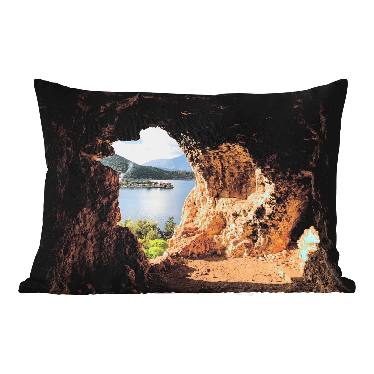 MuchoWow Dekokissen Wasser - Höhle - Natur - Landschaft, Outdoor-Dekorationskissen, Polyester, Dekokissenbezug, Kissenhülle