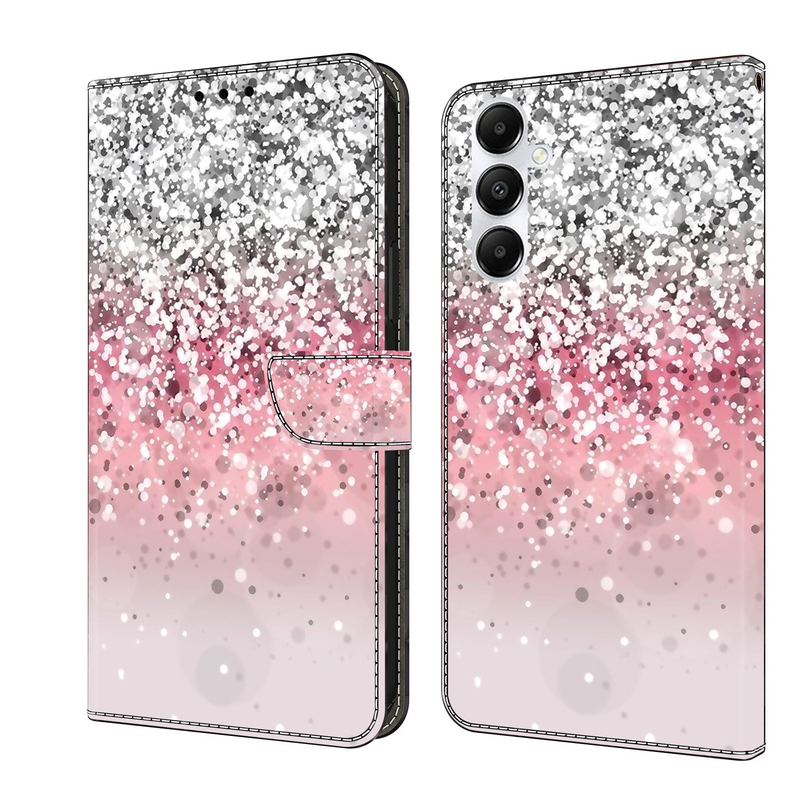 CLM-Tech Handytasche für Samsung Galaxy A36 5G Hülle aus PU-Leder Klapphülle (silber und rosa, Handyhülle mit Standfunktion - Wallet Flip Case inklusive Kartenfächer), Cover mit Magnetverschluss Samsung Galaxy A36 5G Schutzhülle