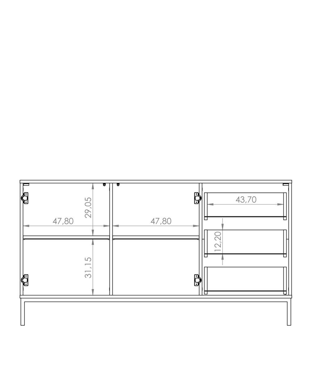 Beautysofa Kommode Querty (mit 3x Weiß to cm), open" mit Sideboard 150 "push Breite Schubladen, -Methode, zweitürig