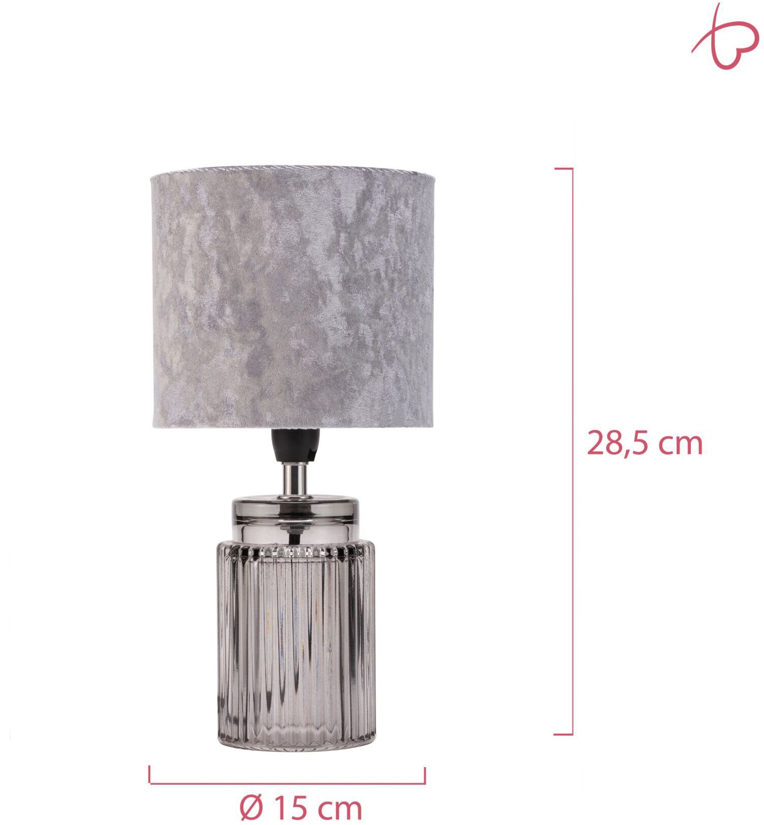 Pauleen Samt/Glas, Ein-/Ausschalter Tischleuchte 230V Ein-/Ausschalter, ohne Classy Velvet Leuchtmittel, max20W E14, Grau/Rauchglas