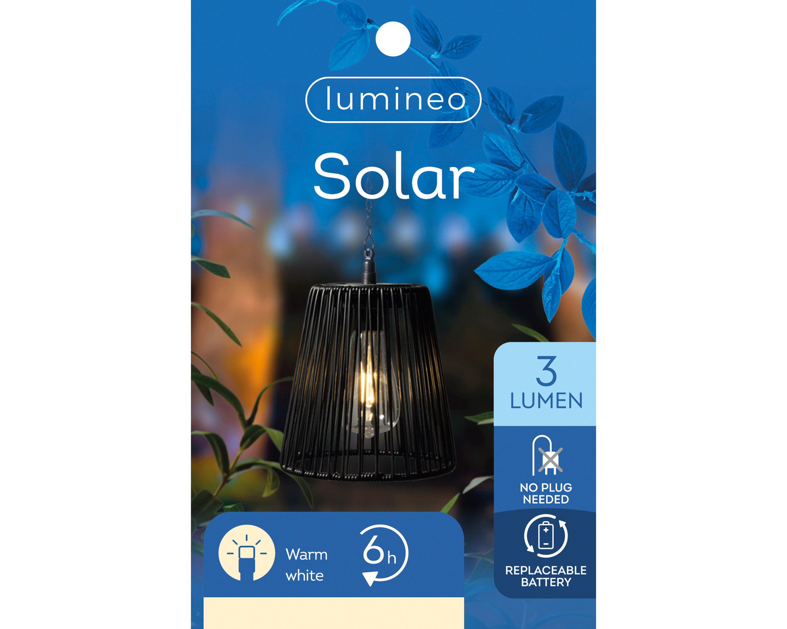 Lumineo LED Solarleuchte, Dauerlicht, warmweiß, Solar LED Pendelleuchte Outdoor 17,5cm Rattan-Optik Schwarz / Warmweiß