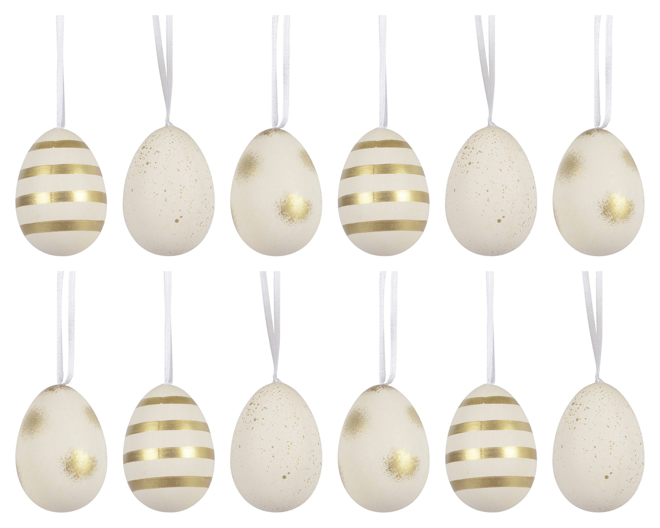 Decoris season decorations Osterei, Ostereier zum Aufhängen 4x6cm bruchfest 12er Set Weiß / Gold