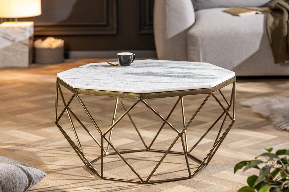 riess-ambiente Couchtisch DIAMOND 70cm weiß / messing, Wohnzimmer · Marmor · Metall · eckig · Handarbeit