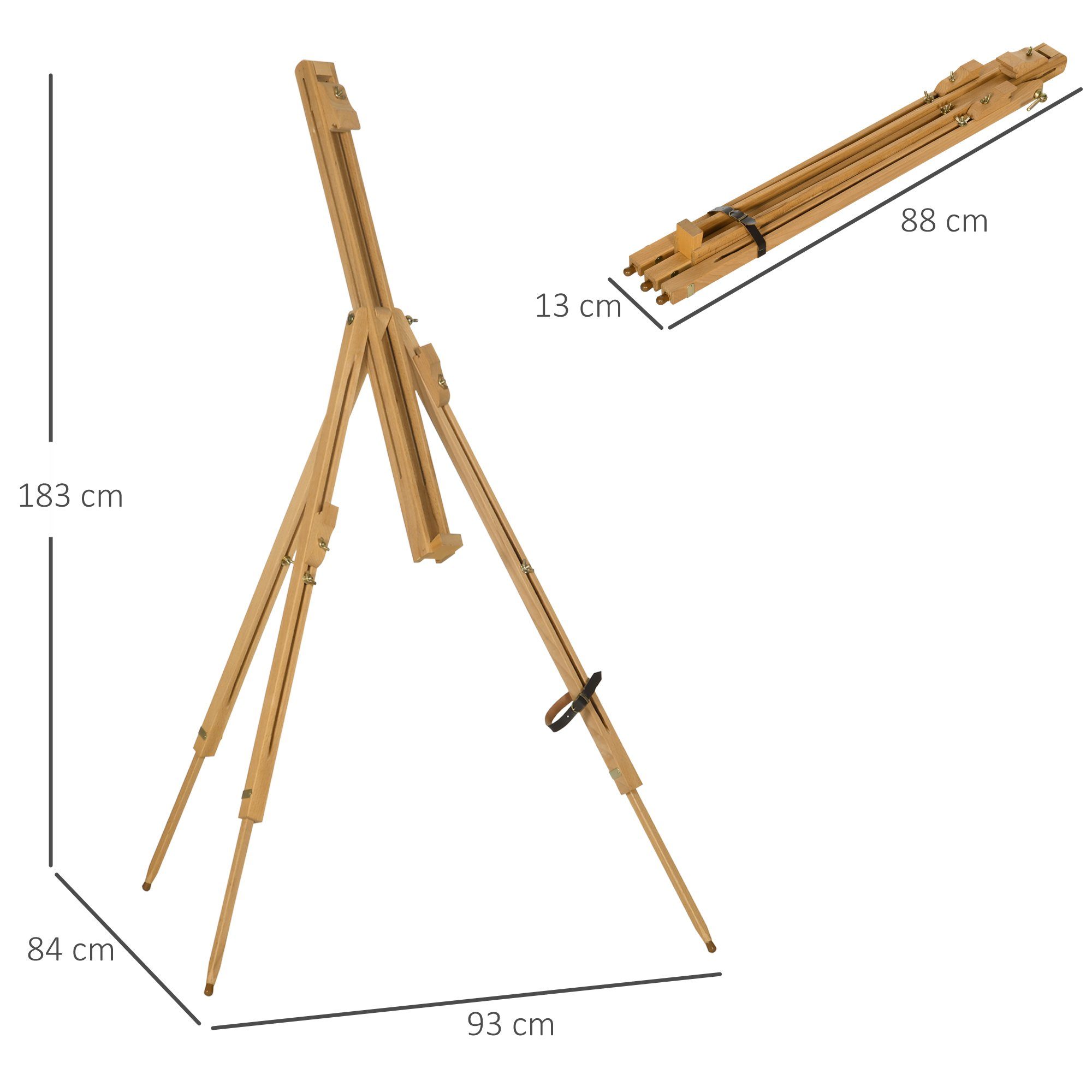 Vinsetto Staffelei Klappbare Feldstaffelei, Naturholz 93 x 84 x 183cm