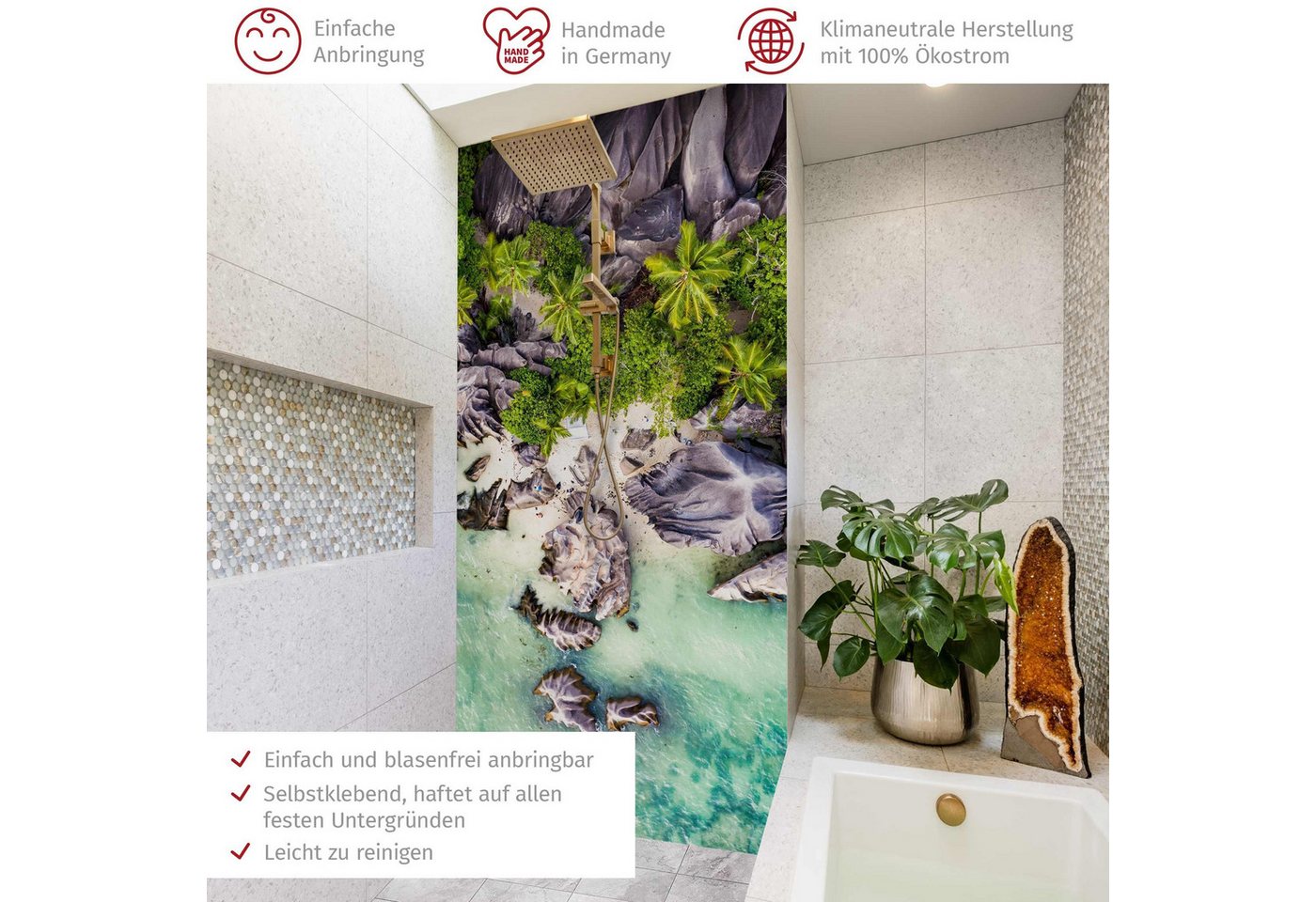 Thumbnail - Bilderdepot24 Badrückwand Strand blau Duschrückwand ohne Bohren Dusche Natur, (1-tlg., Hart-Folie Smart matt 0,35 mm), f...