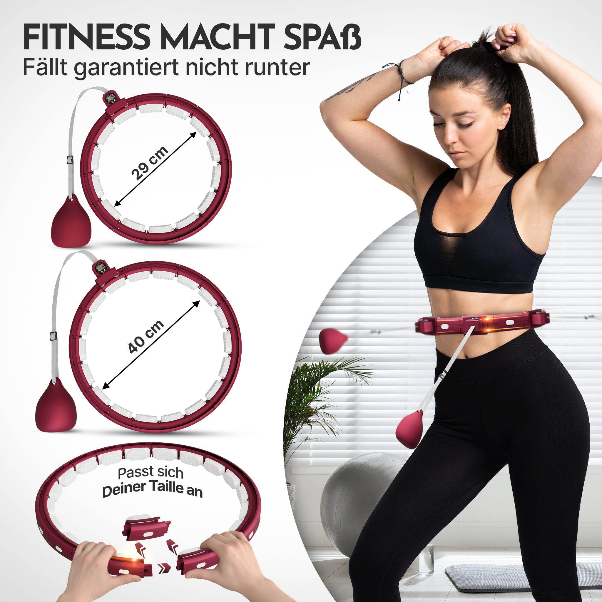 NEOLYMP Hula-Hoop-Reifen Hula Hoop Reifen Erwachsene – Fitness Ring leise verstellbar 29–40 cm (Smarter Hula Hoop Reifen verstellbar 29–40 cm Klick-System, Home Gym), Gymnastikreifen mit Tracking für Zeit, Umdrehungen und Kalorien