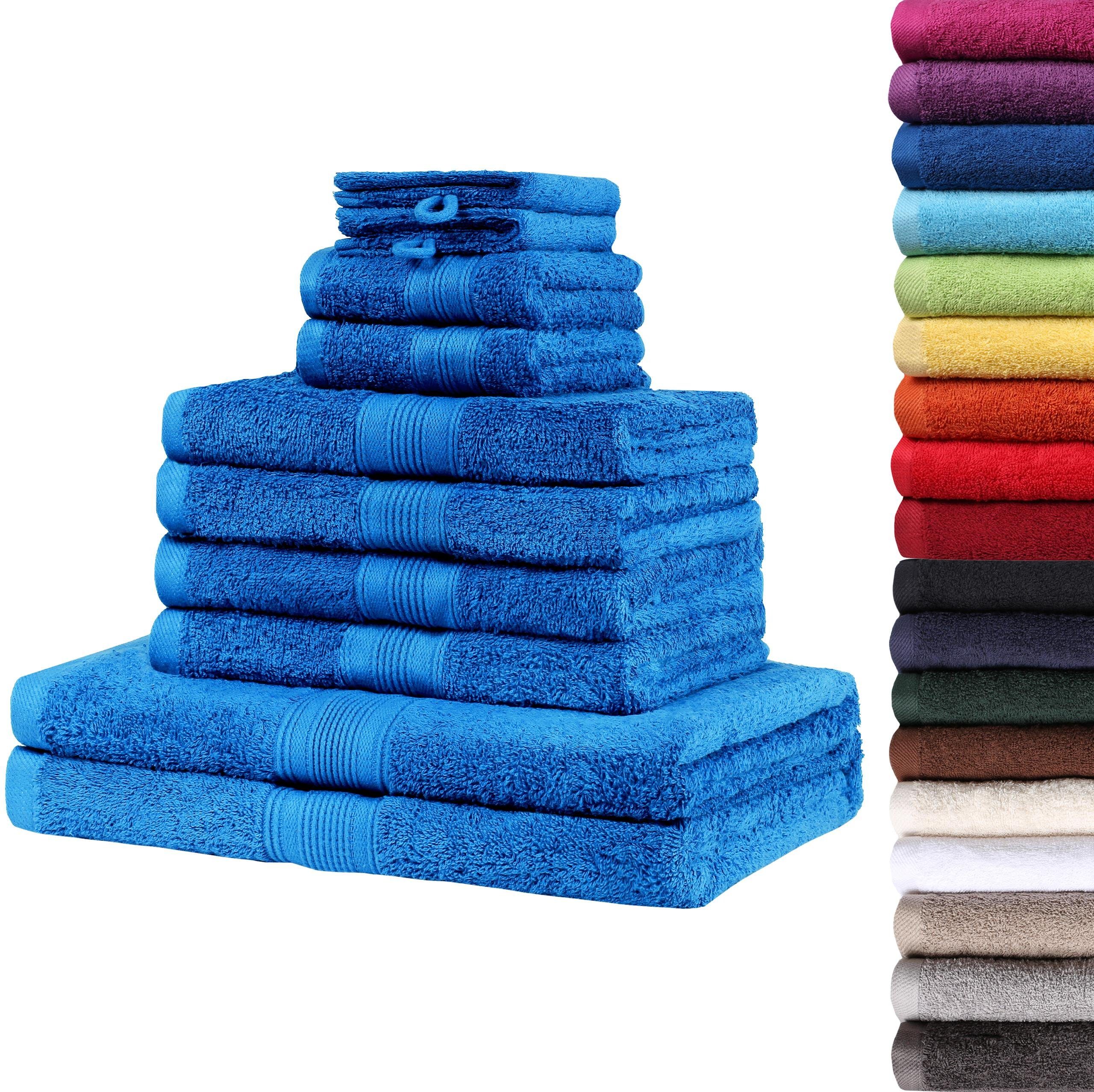 NatureMark Handtuch Set Handtuch-Set 10tlg. 500gsm, 100% Baumwolle, (10-tlg), 4X Handtücher, 2X Duschtücher, 2X Gästetücher, 2X Waschhandschuhe Royal blau