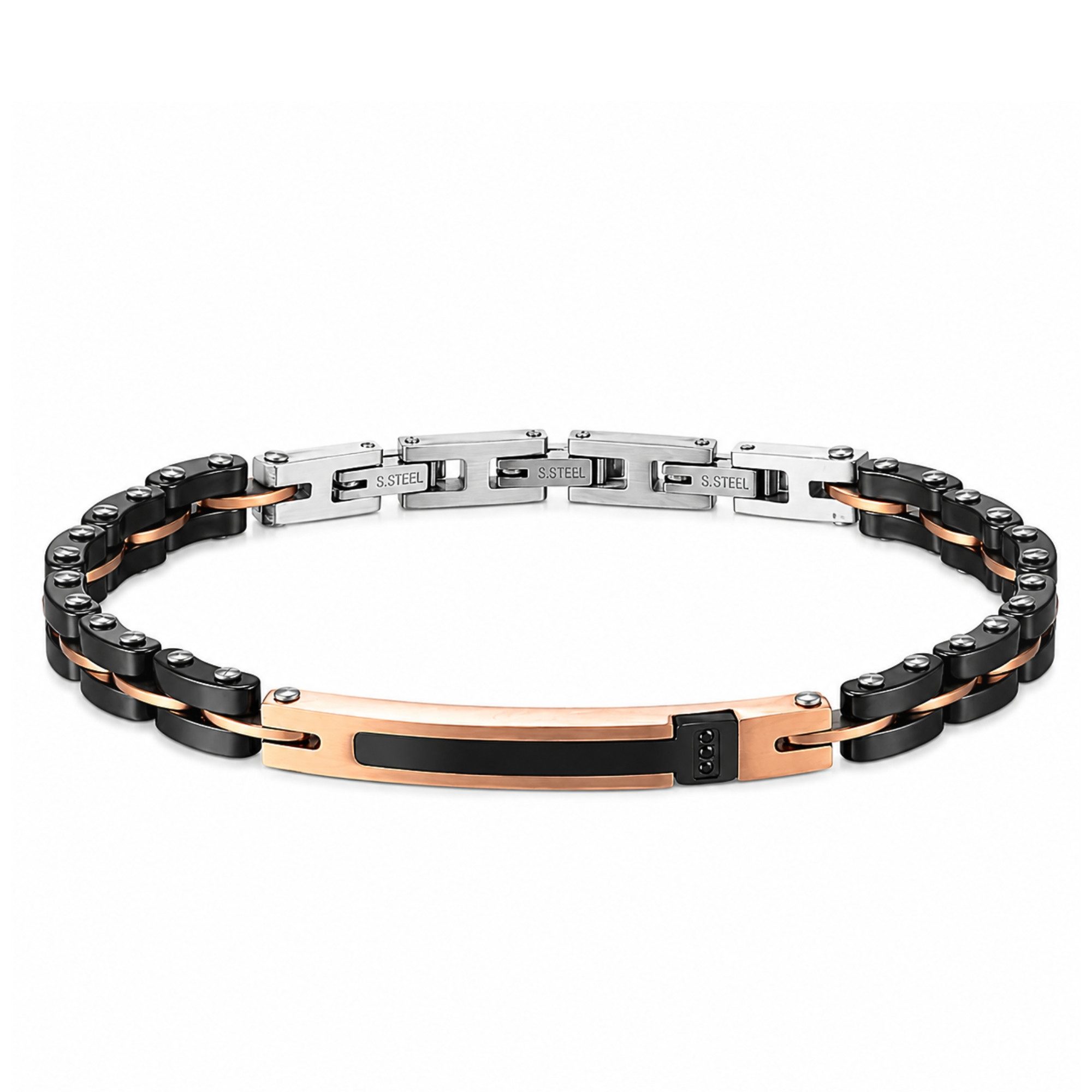 UNIQAL.de Armband Unisex TRECCIA – Keramik, Edelstahl & Zirkonia (mit raffiniertem Farbspiel und moderner Ausstrahlung, inkl. Schmuckverpackung), hautfreundliche Materialien, angenehmer Tragekomfort; verstellbar