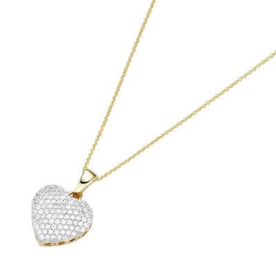Luigi Merano Goldkette mit Herz-Anhänger und Diamanten, Gold 585