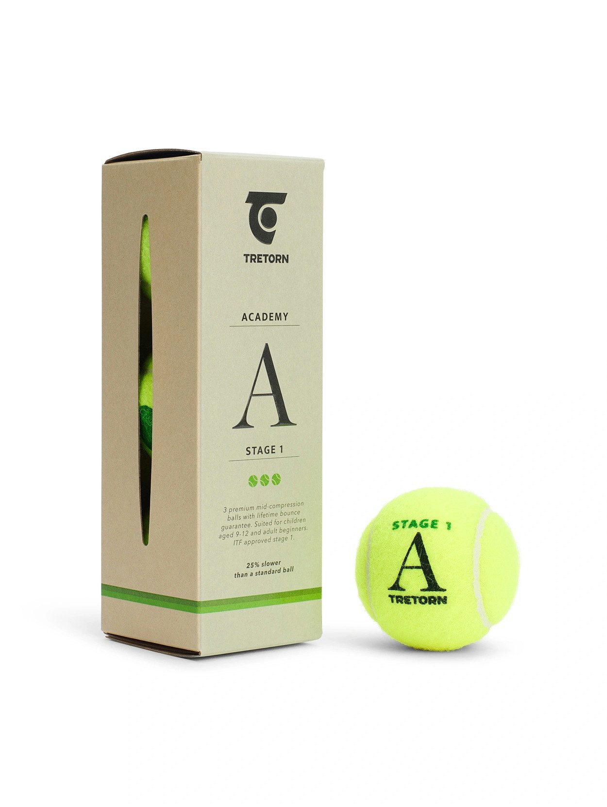 Tretorn Tennisball Methodikbälle Stage 1 Academy (grüner Punkt) gelb Verpackung 3er