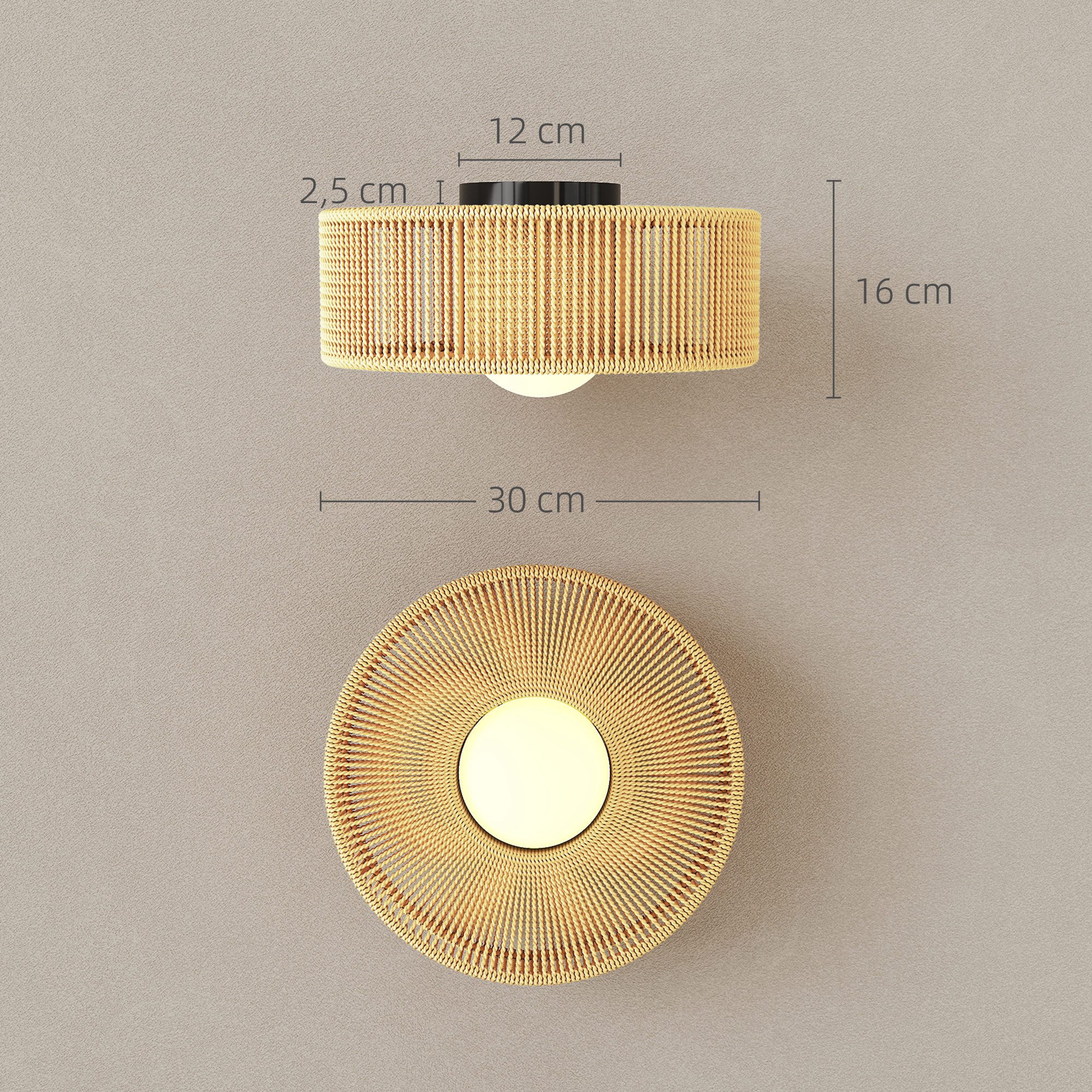 HOMCOM Deckenleuchte Boho-Deckenlampe Hängend, Runde Deckenbeleuchtung, Hellbraun, LED, für Schlafzimmer, Wohnzimmer, Mehrfarbig