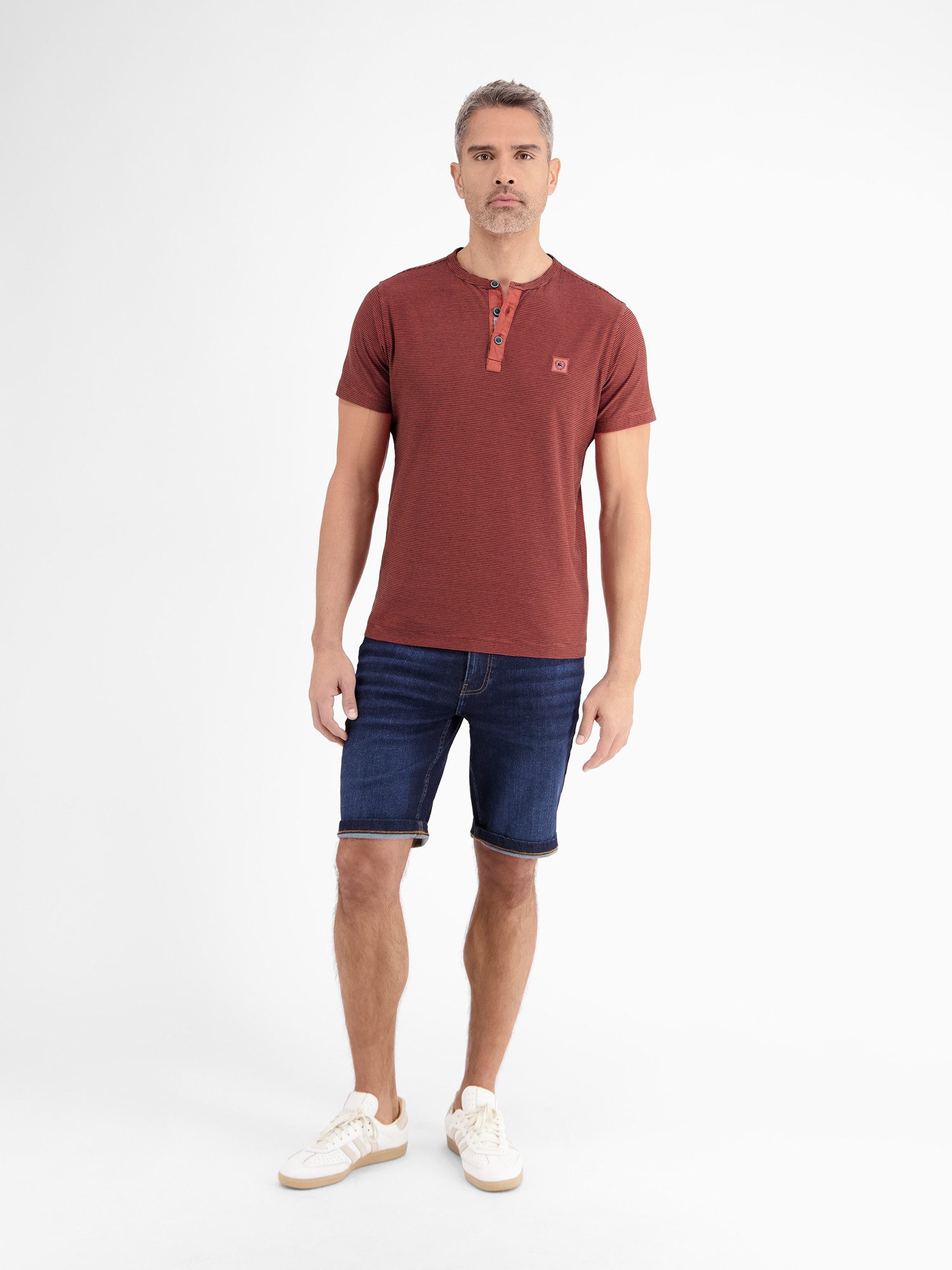 LERROS Henleyshirt Herren Serafino-Shirt, gestreift