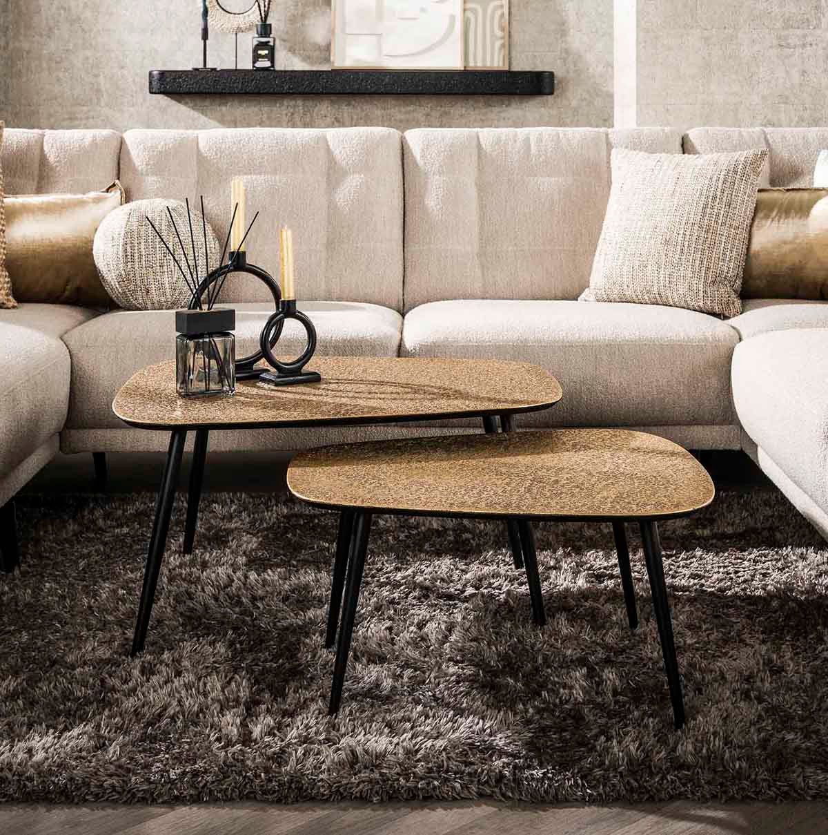Couchtisch 2´er Set Tischplatte in Antik Bronze Metallic Gold