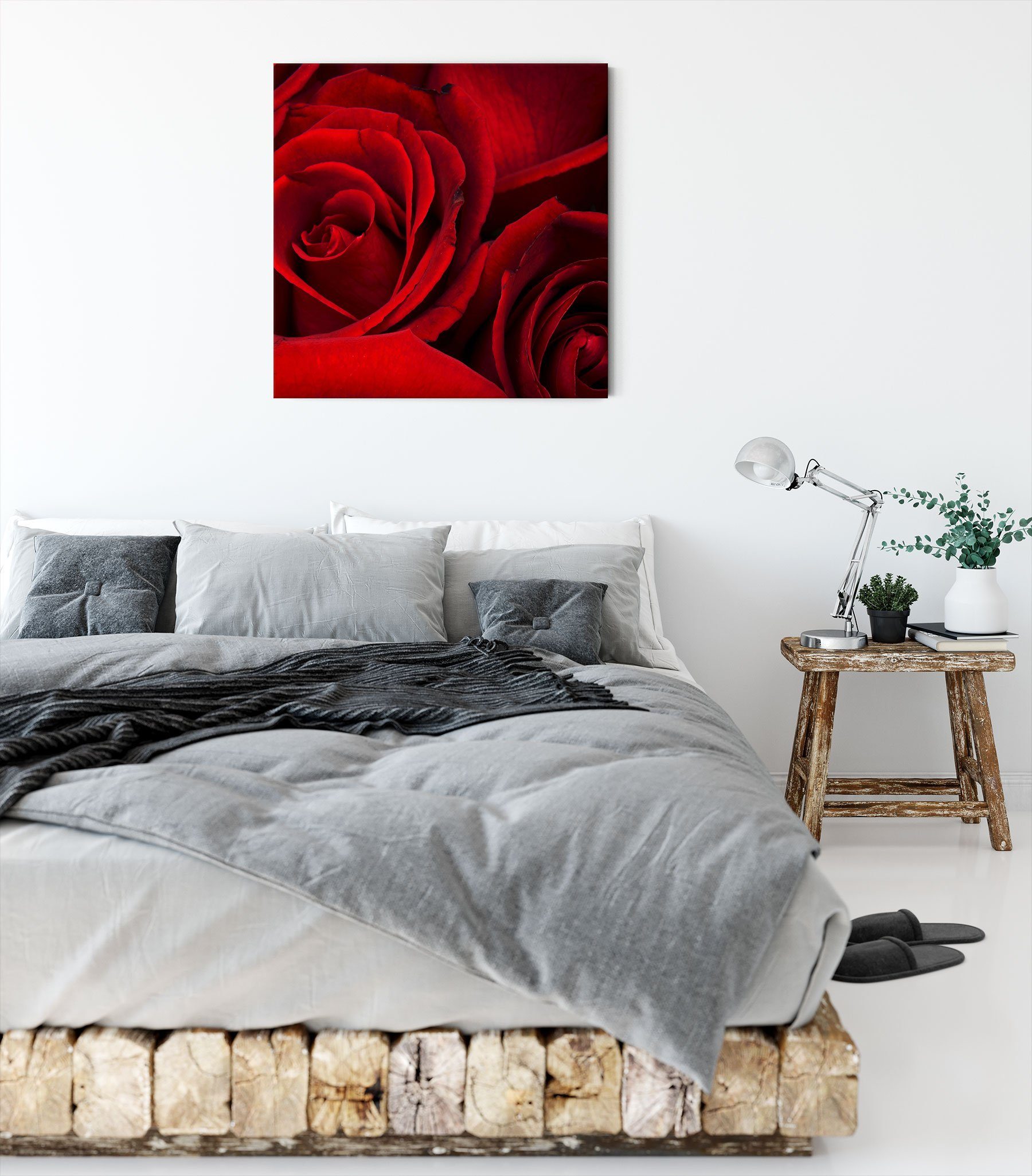 Pixxprint Leinwandbild Rosen, (1 bespannt, St), rote Rosen Leinwandbild rote inkl. Zackenaufhänger fertig