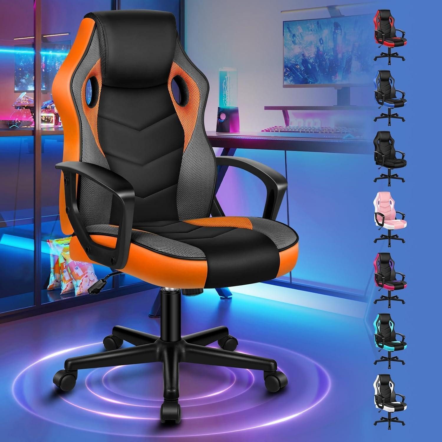 LuxusKollektion Gaming-Stuhl Gamingstuhl Rennstuhl Bürostuhl PU Leder Mega - Orange Serie Mega