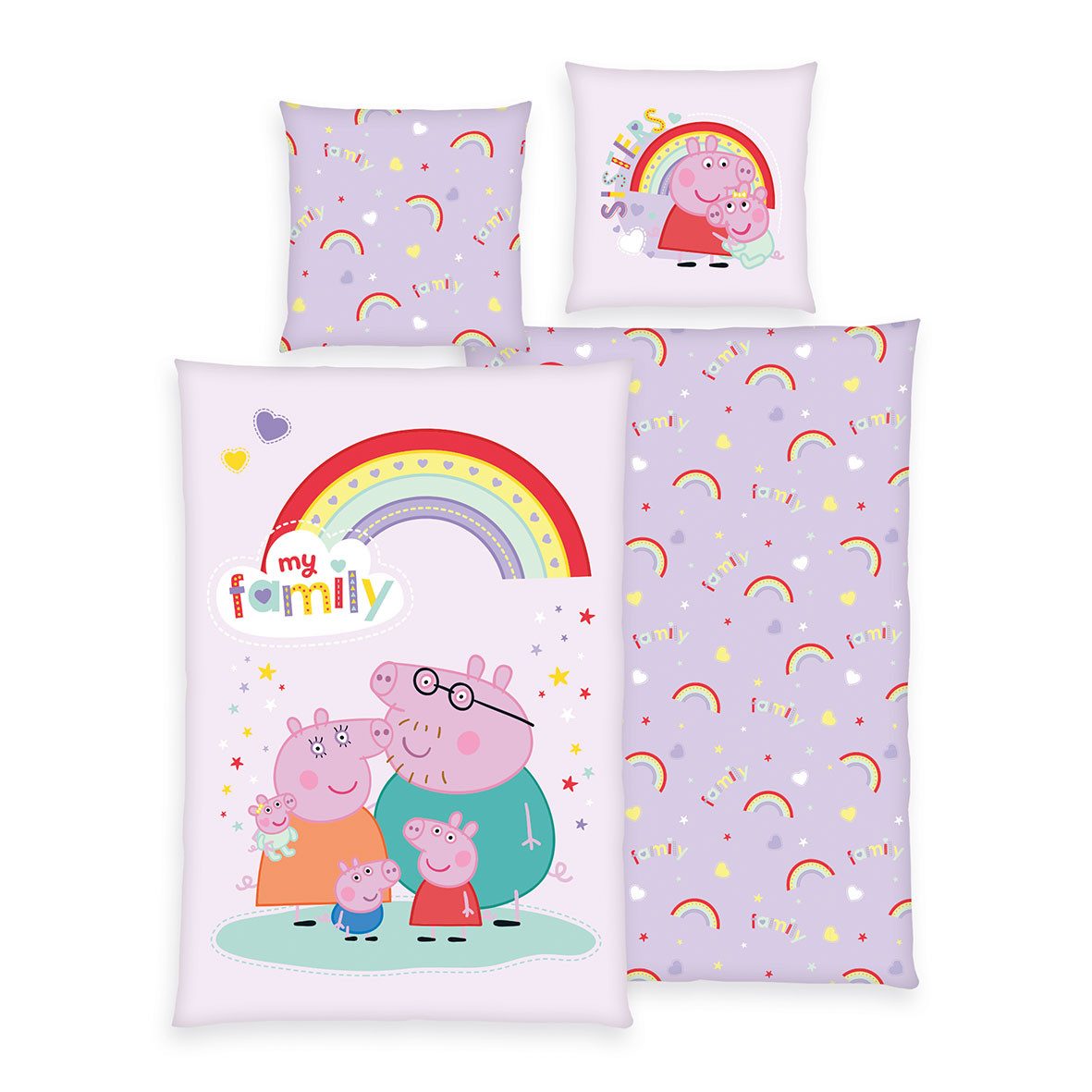 Stoffschmiede Kinderbettwäsche - Peppa Wutz - ‘My Family’, 100% Baumwolle
