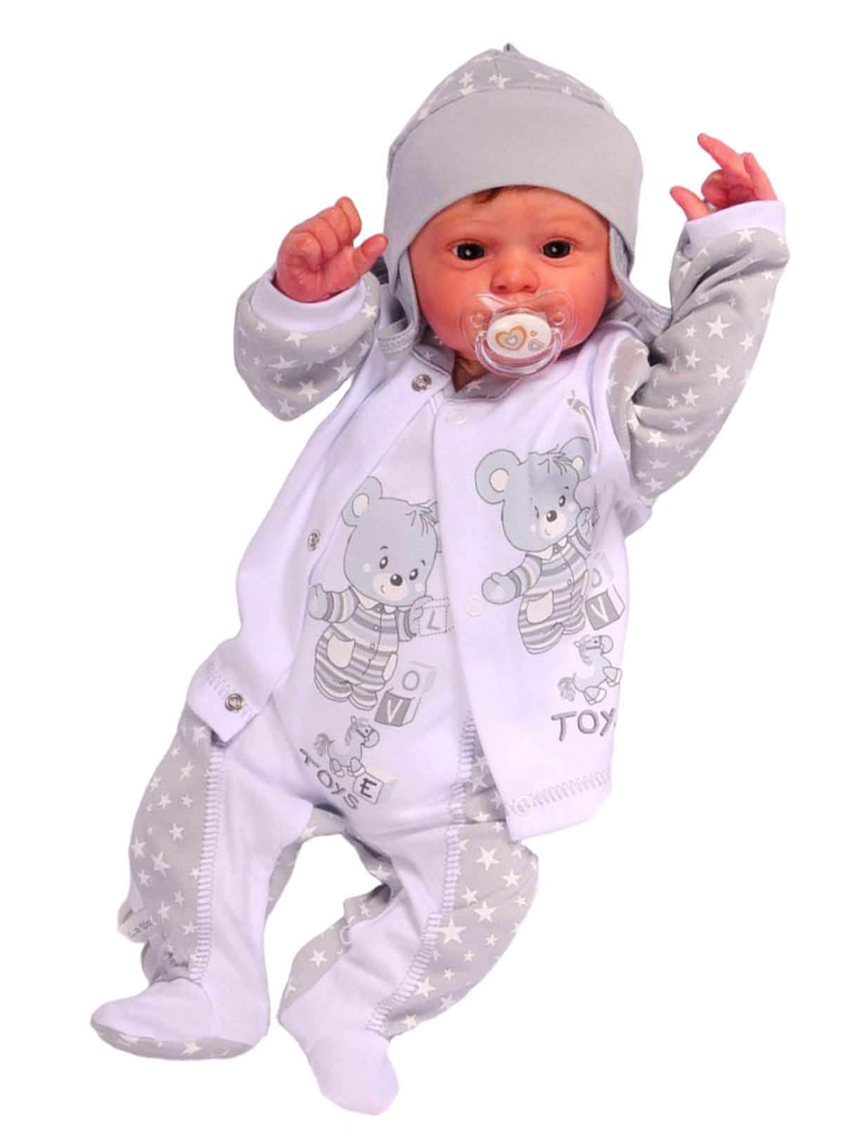 Strampler, Jäckchen & Mütze Strampler Mütze und Hemdchen Set Baby Anzug 3tlg 44 50 56 62 68 74