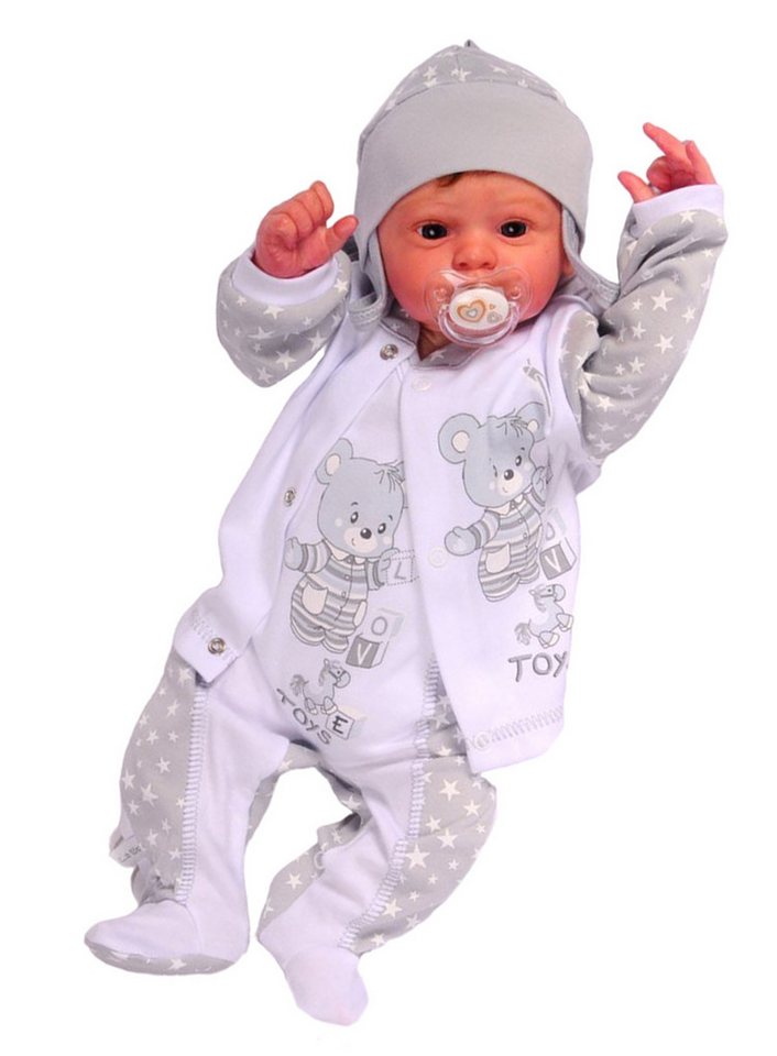 La Bortini Strampler, Jäckchen & Mütze Strampler Mütze und Hemdchen Set Baby Anzug 3tlg 44 50 56 62 68 74 aus reiner Baumwolle, 44 50 56 62 68 74 80